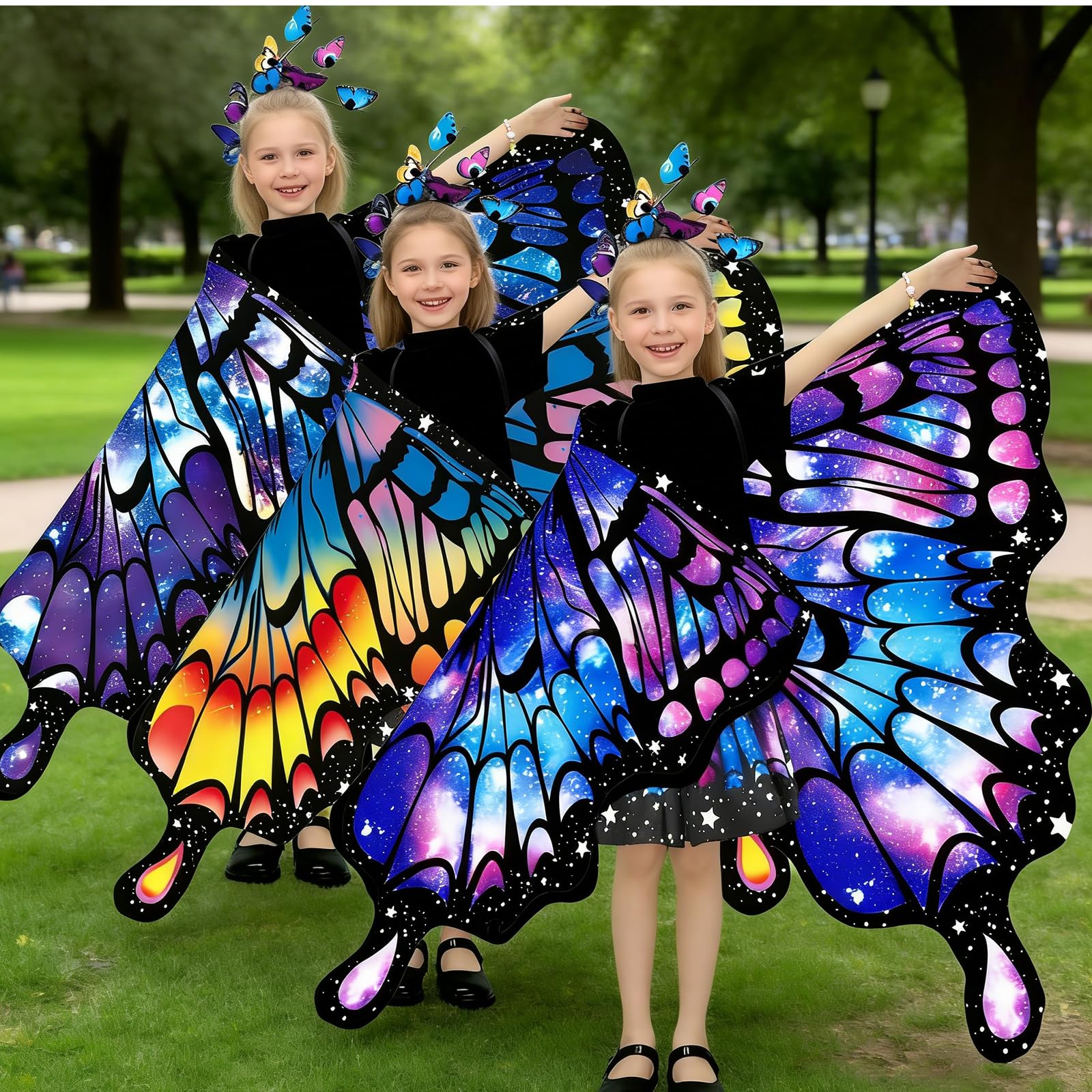 Deguisement Papillon pour Fille Déguisement Ailes de Papillon pour Enfant Deguisement Fille Cape Double pour Halloween Carnaval Cosplay Mascarade