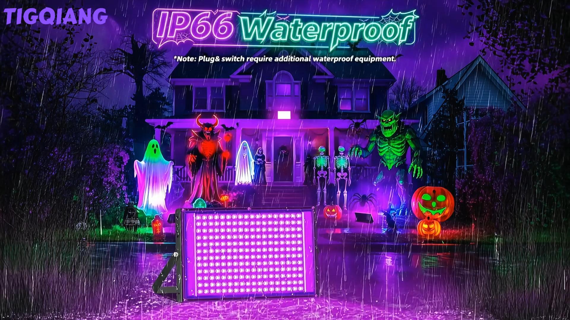 Image of TigQiang 200W 4 Pack LED Black Light, IP66 Blacklight Flood Light Halloween