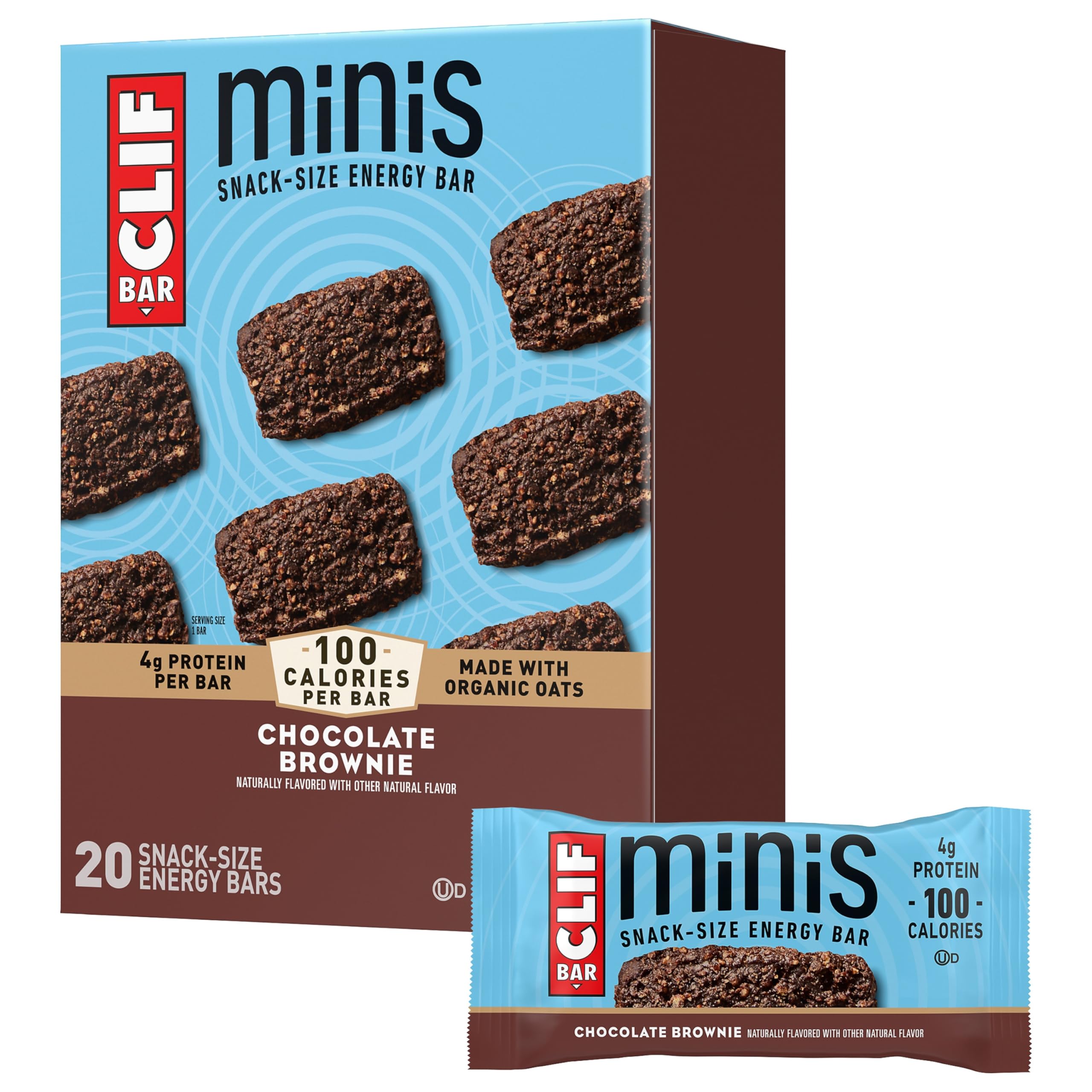 CLIF BARS - Mini Energy Bar - Chocolate Brownie Made with Organic Oats Plant Based Food Vegetarian Kosher (0.99 Ounce Snack Bar, 20 Count)