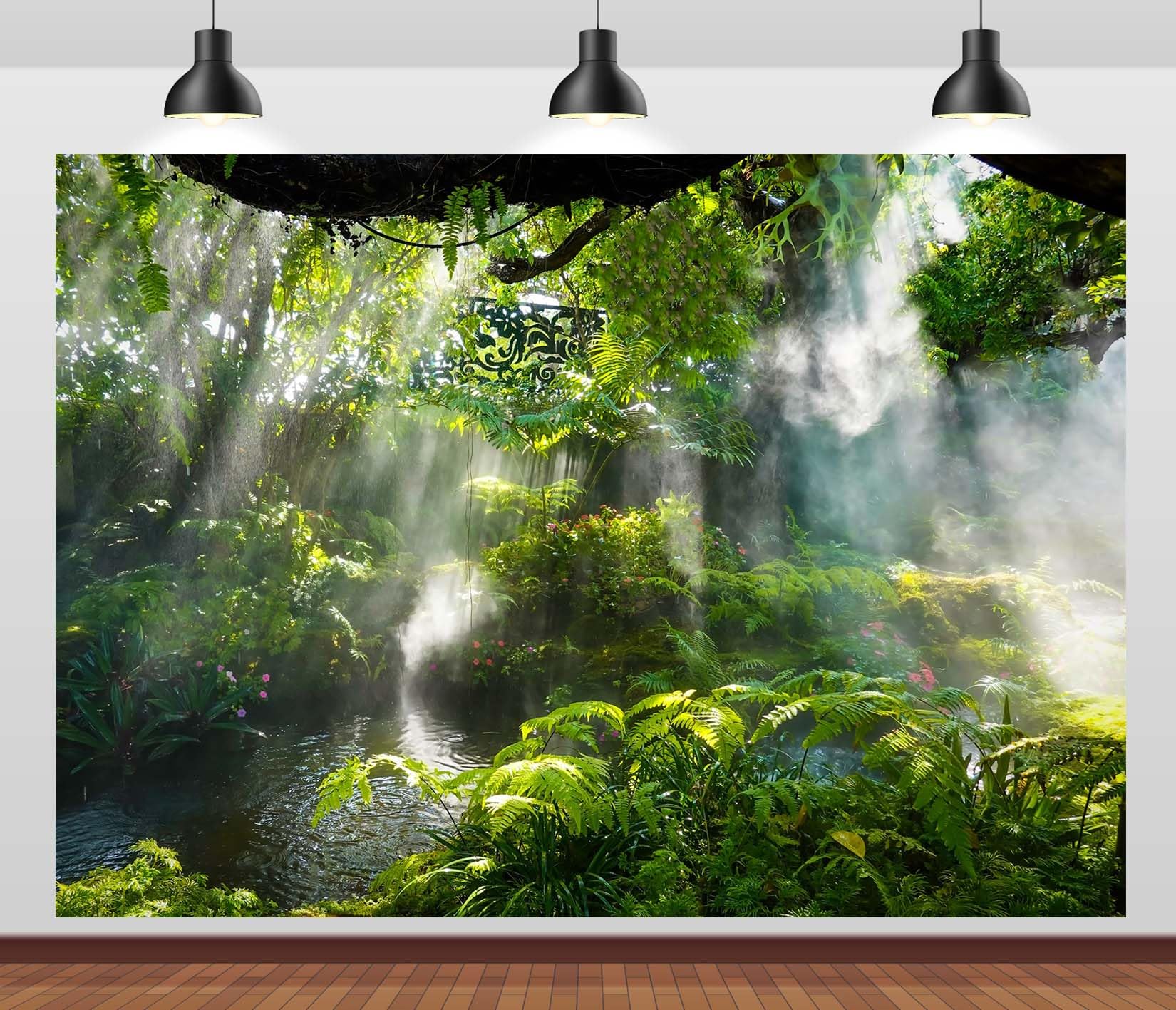 12x10FT (3.6x3m) Cascata Nella Foresta Pluviale Sfondo Fotografico | Oasi Nella Giungla Nebbiosa Fondale In Tessuto,Acqua Cadente Rocce,Per Eventi Nella Natura E Ritratti Esterni,Photo Booth