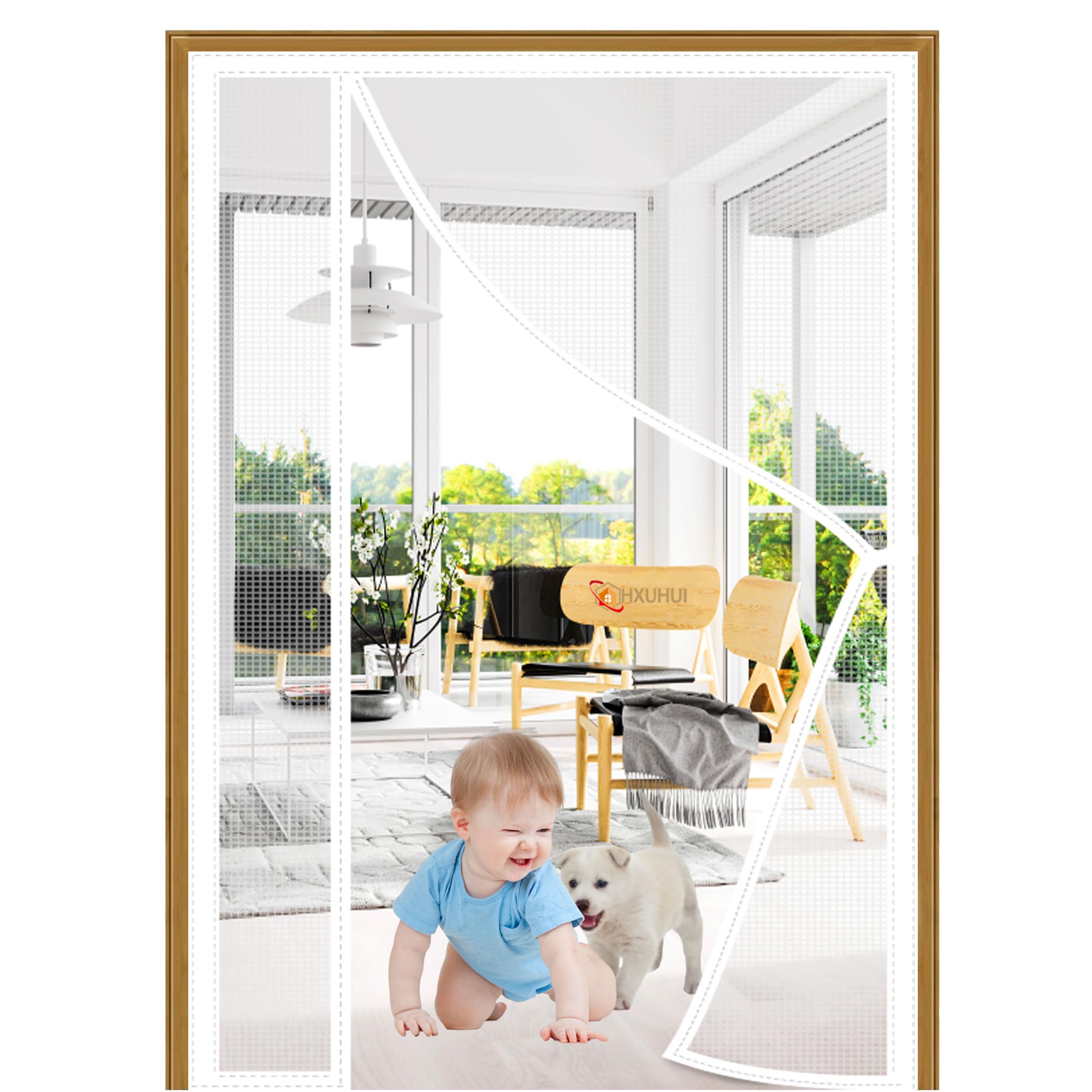 Hxuhui White Side Opening Magnetic Screen Door 85X200cm Side Opening Screen Door Magnetic Anti-Mosquito Net Auto Closure Keep Away From Mosquitoes For Front Patio Sliding Door Bedroom