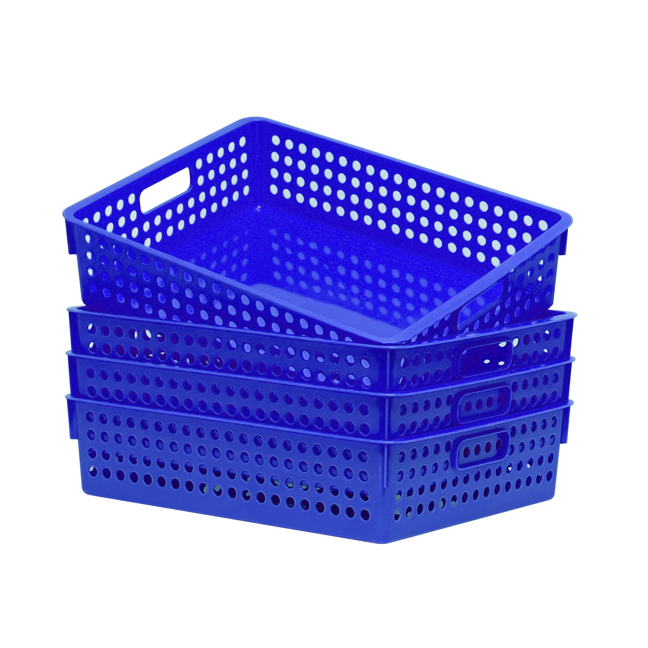 Soddeph Stapelbare A4-Papier-Organizer-Tabletts, Kunststoff-Aufbewahrungsbehälter mit Griffen, hohles Design, Organizer-Körbe für Klassenzimmer, Büro, Zuhause, 4 Stück