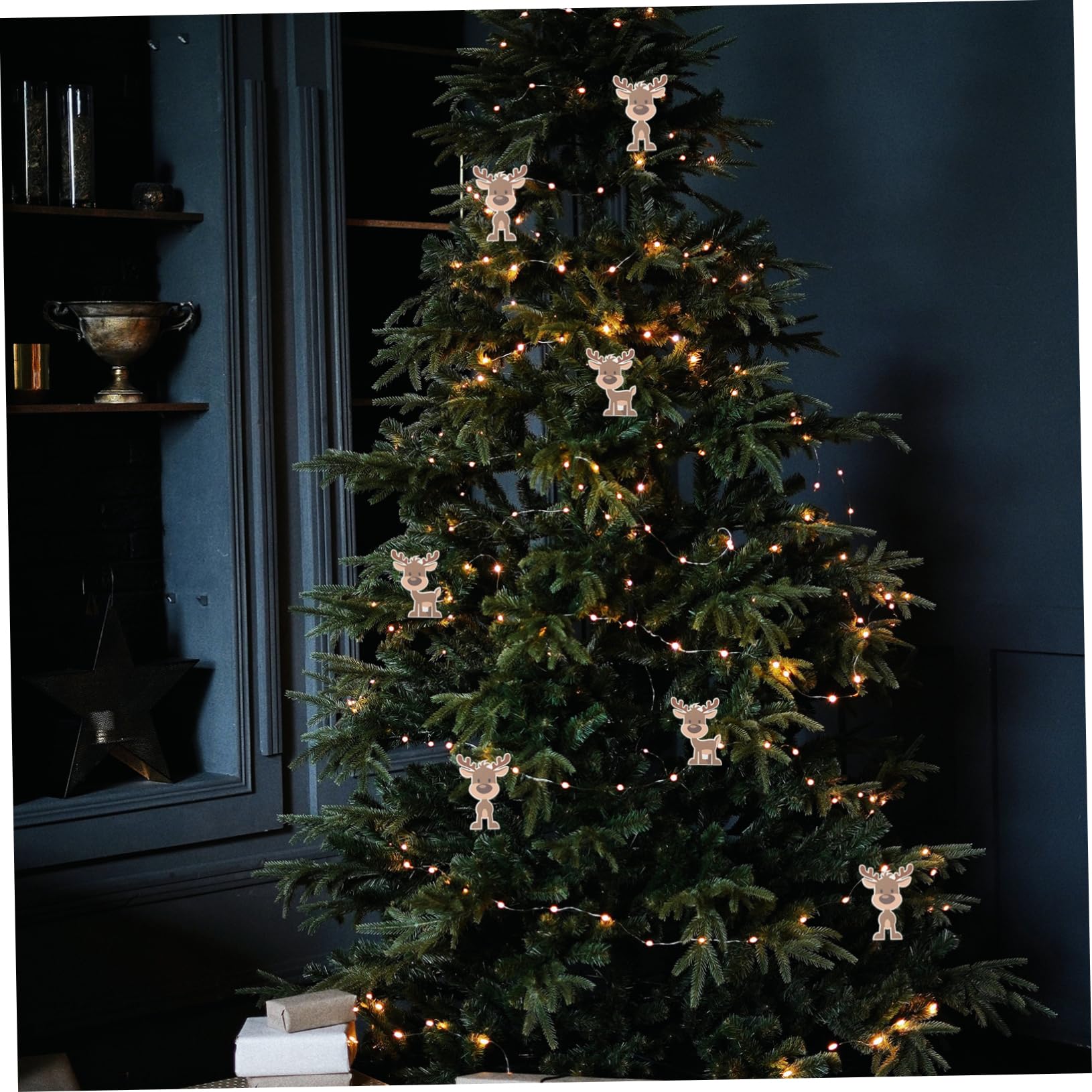 VOSAREA 8 Ensembles Charme D'élan Décor De Wapiti Décors Suspendus De Rennes De Noël Ornements De Festival Ornements Suspendus De Wapiti Ornement De Noël 2021 Brown Bois 10 Pièces * 8