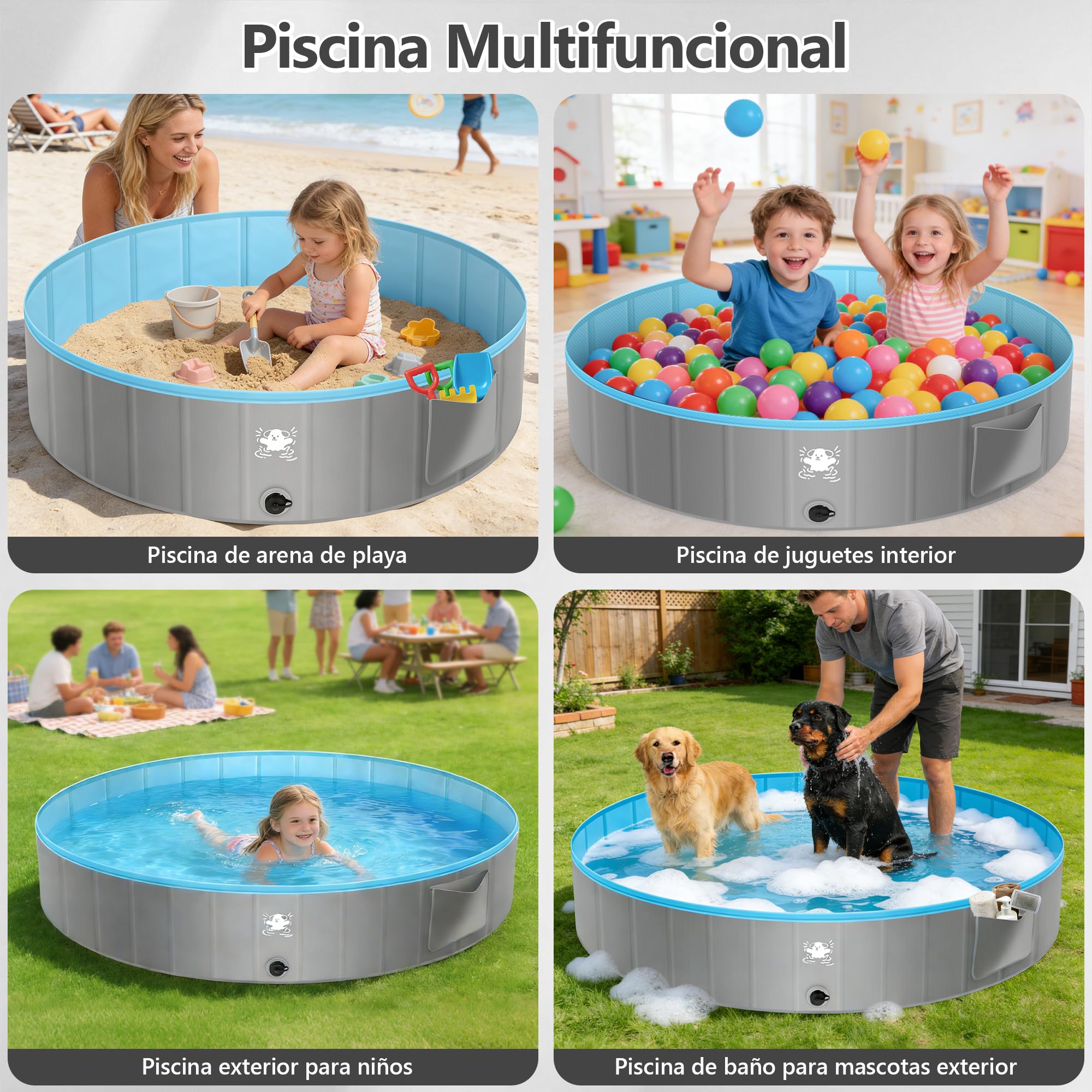 FORMIZON Piscina Plegable para Perros, Piscinas Perros para Grandes Pequeños, Rigida, Antideslizante y de PVC Engrosado, Piscina Portatil para Perro Niños (160)