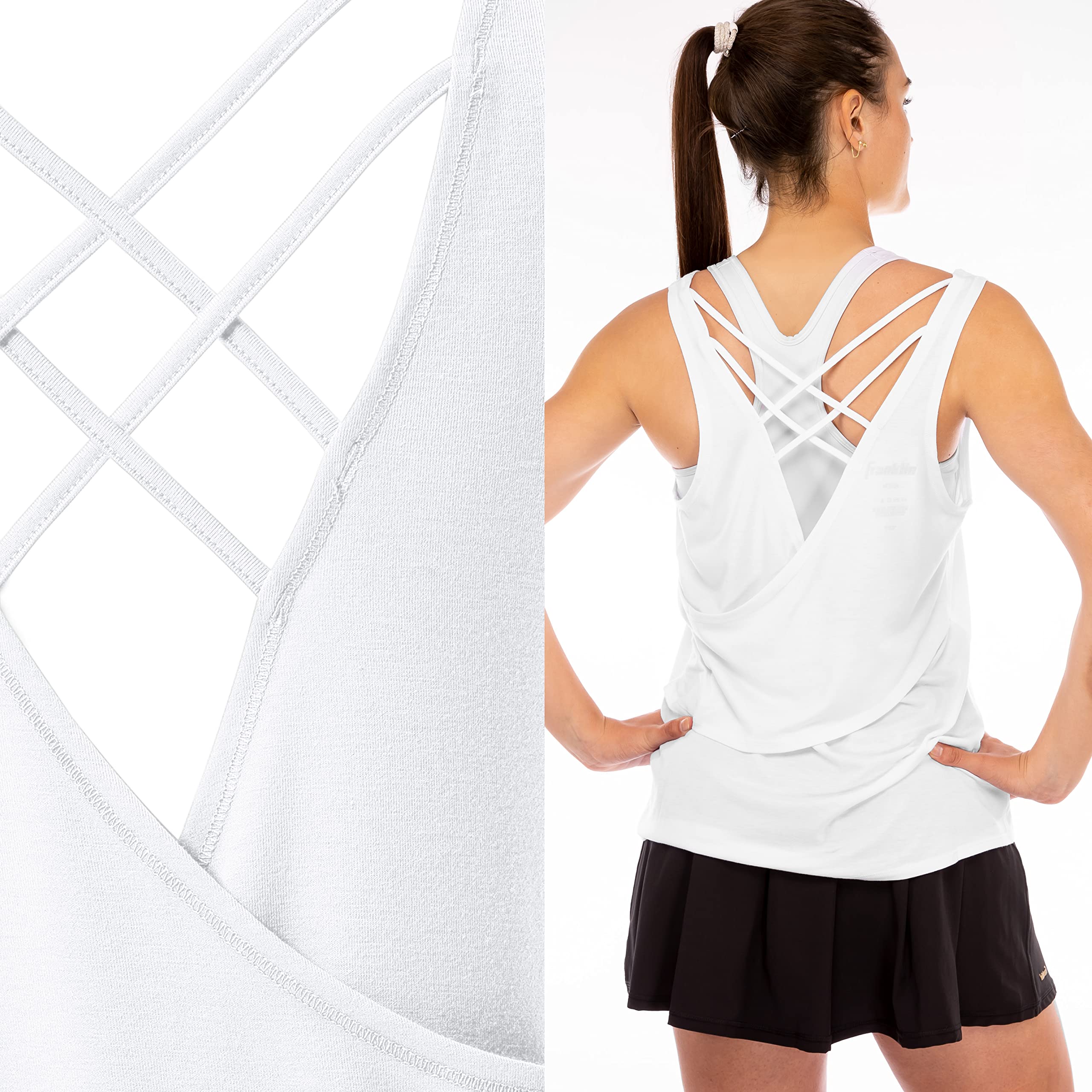 Franklin Sports Camiseta de Tirantes para Mujer, diseño Relajado, Color Blanco Camisa de Tenis, L