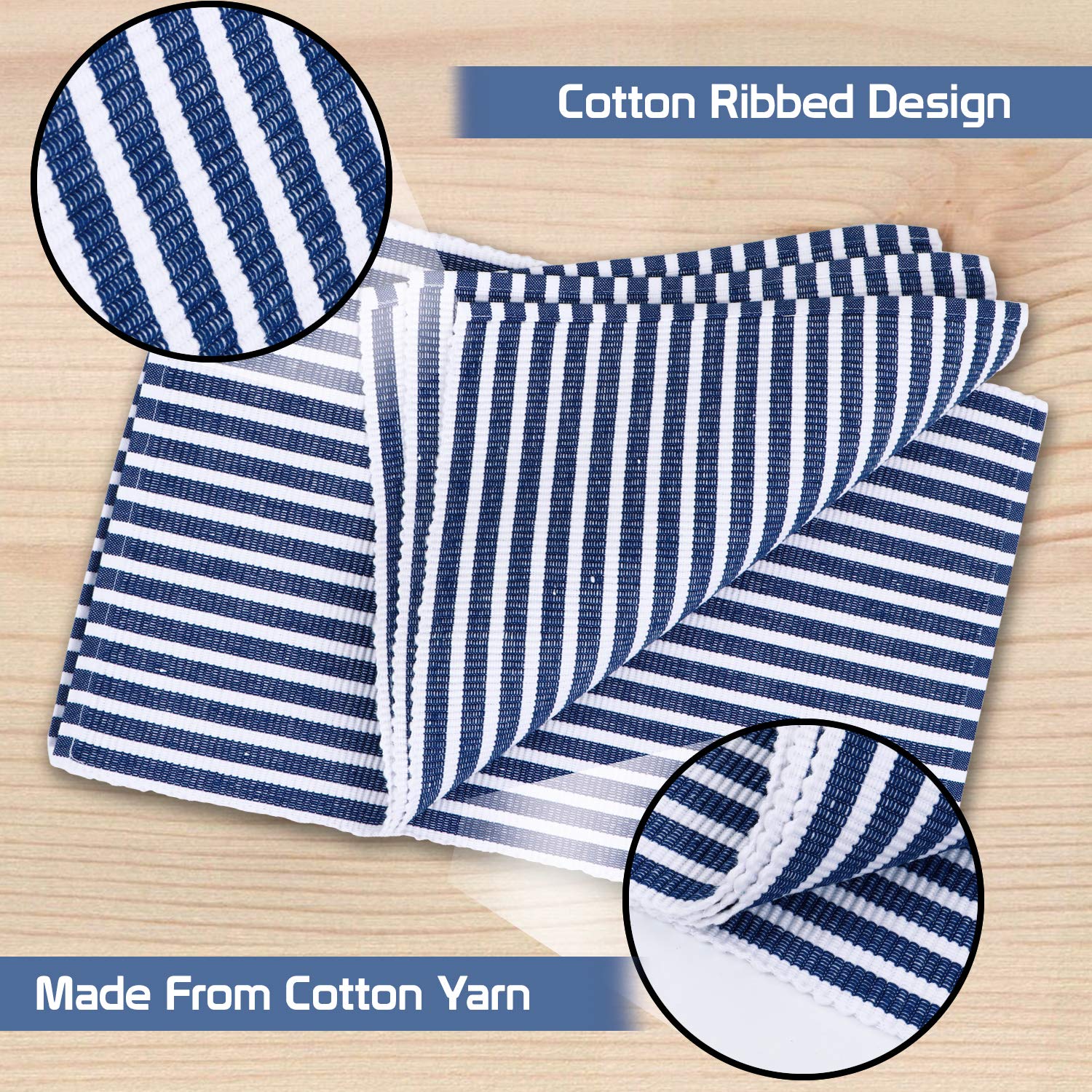 HOKIPO Blue Ribbed Placemats & Table Runner -6