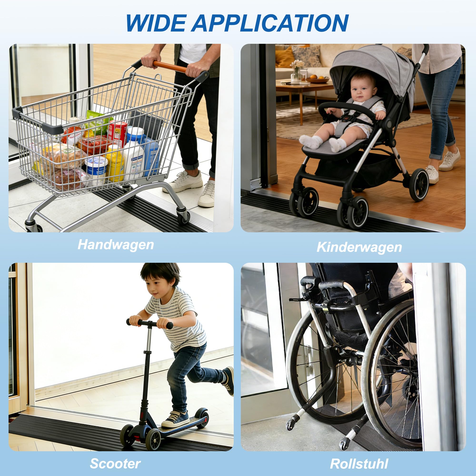 Cutis Rampe de seuil de Porte Profil de Transition Autocollant 90x10x4cm | Convient pour les aspirateurs robots, poussettes, chariots, déambulateurs et scooters électriques via rampes de seuil.