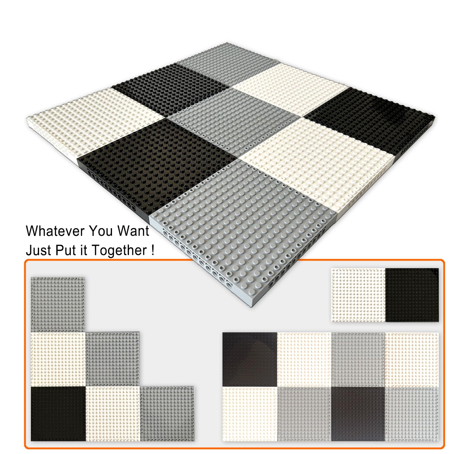 8 Stück Grundplatten-Multipack Klassische Grundbauplatten für Bausteine 16x16 Architekturplatten Erstellen Sie Pixel-Gemälde & Wanddisplays Kompatibel mit allen großen Marken von Bausteinen (Grau)