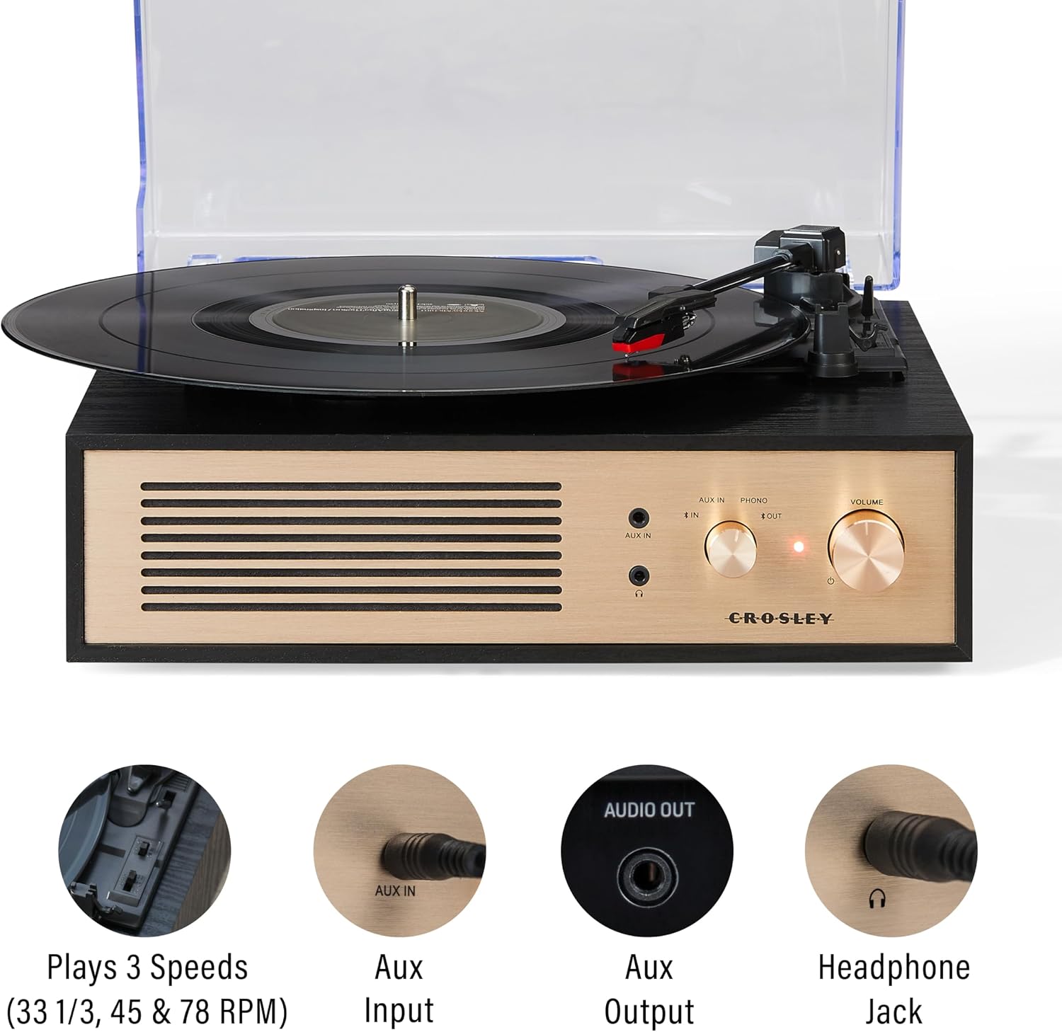 Crosley CR6045A-BK Miles 3-Speed Bluetooth in/Out Record Player Turntable with Built-in Speakers, Black
