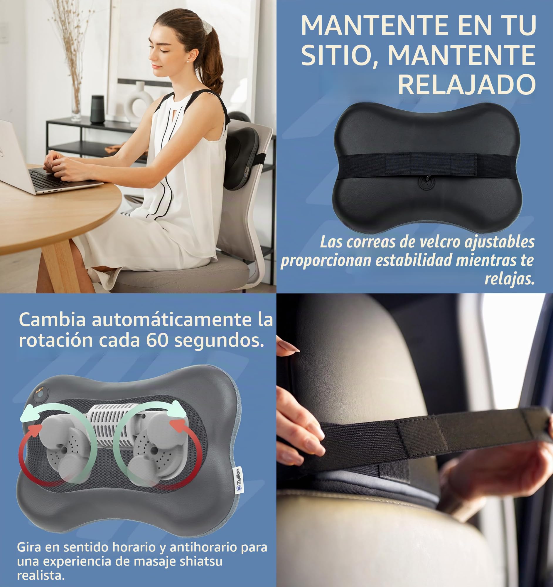 Zyllion Shiatsu Masaje para espalda y cuello - Cojín de masaje de tejido profundo con amasado 3D y calor para aliviar el dolor muscular - Negro (ZMA-13-BK)