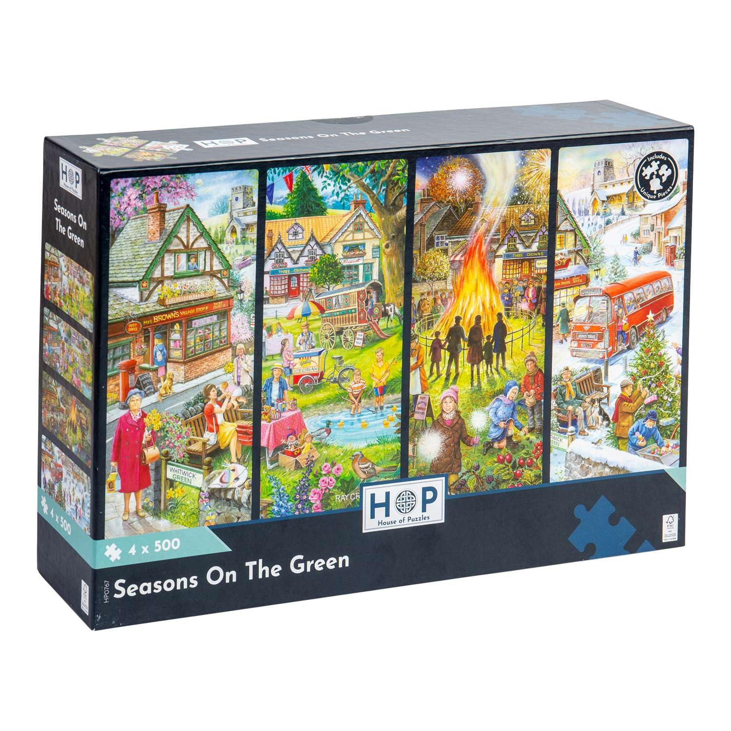 The House of Puzzles Seasons On The Green 4 x 500 Piece Jigsaw Puzzle Pack