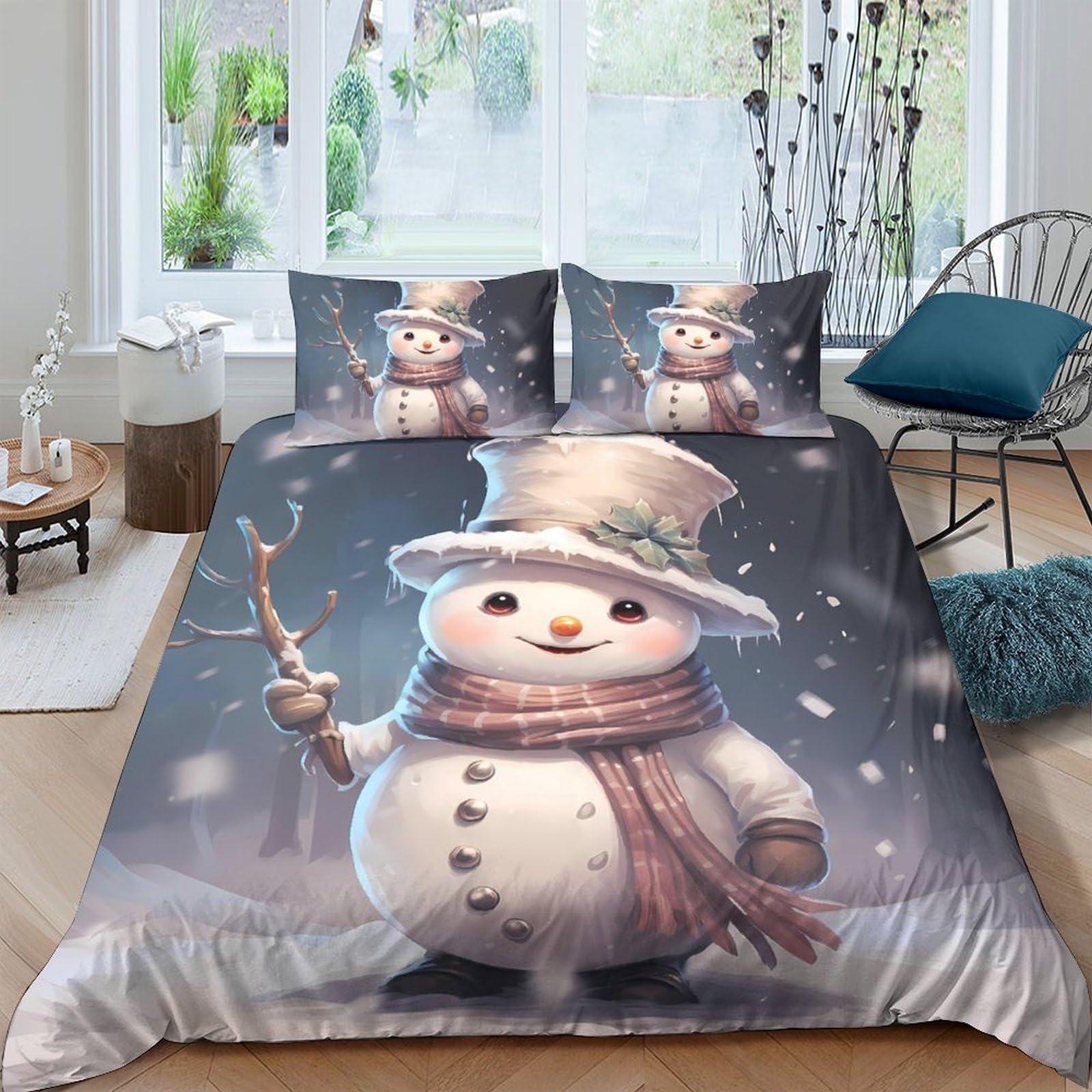 Ctjqhvkz Style-5 3D Printed Snowman Winter Fitted Sheet Microfiber Soft White Christmas Scene Bed Cover For Bedroom Guestroom Decor Single（135X200cm）