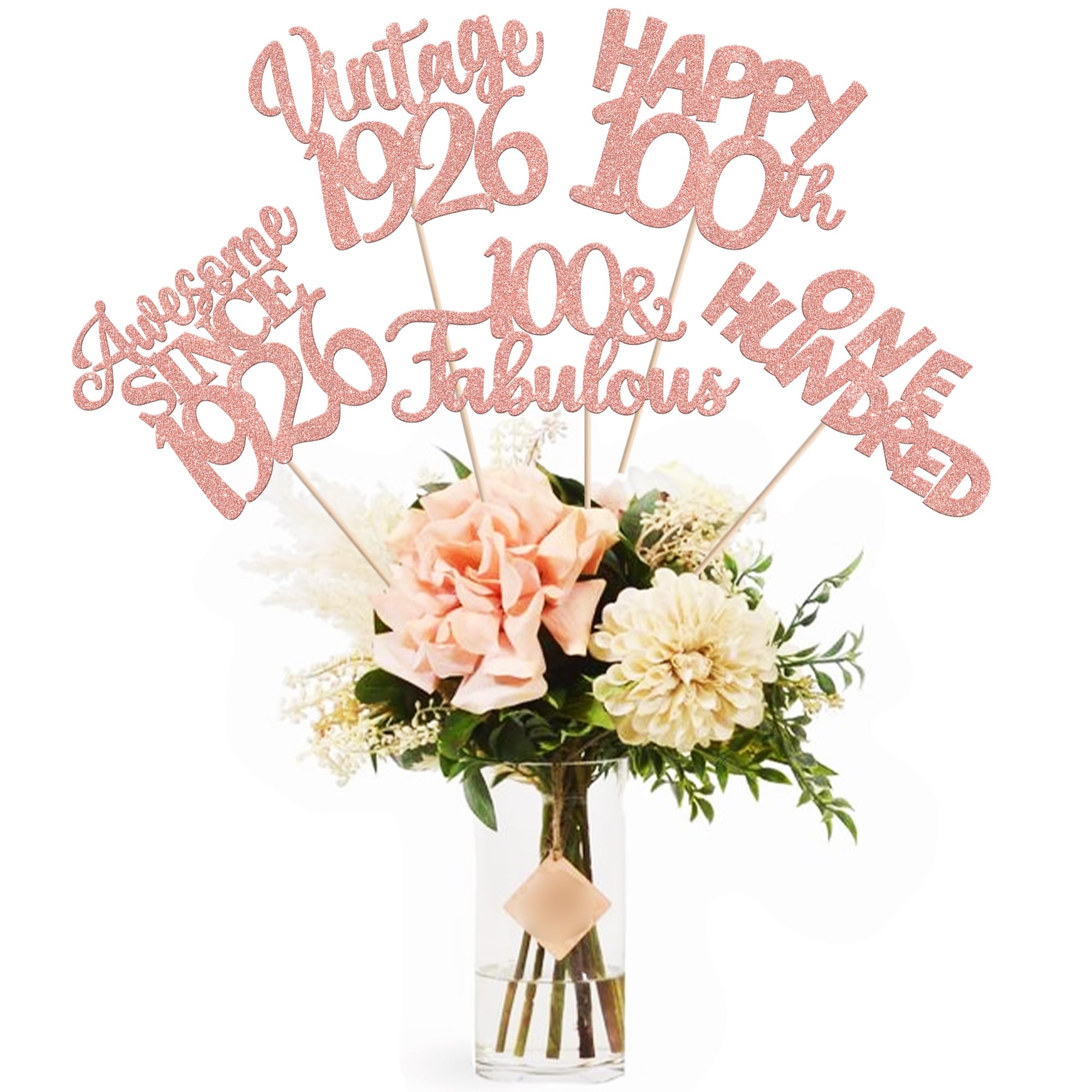 15 PCS 100th Birthday Centerpiece Sticks Happy 100th Vintage 1926 Table Flower Centerpieces Sticks Cheers to 100 Fabulous Floral Decorations 100th Birthday Party Centerpieces Supplies Rose Gold