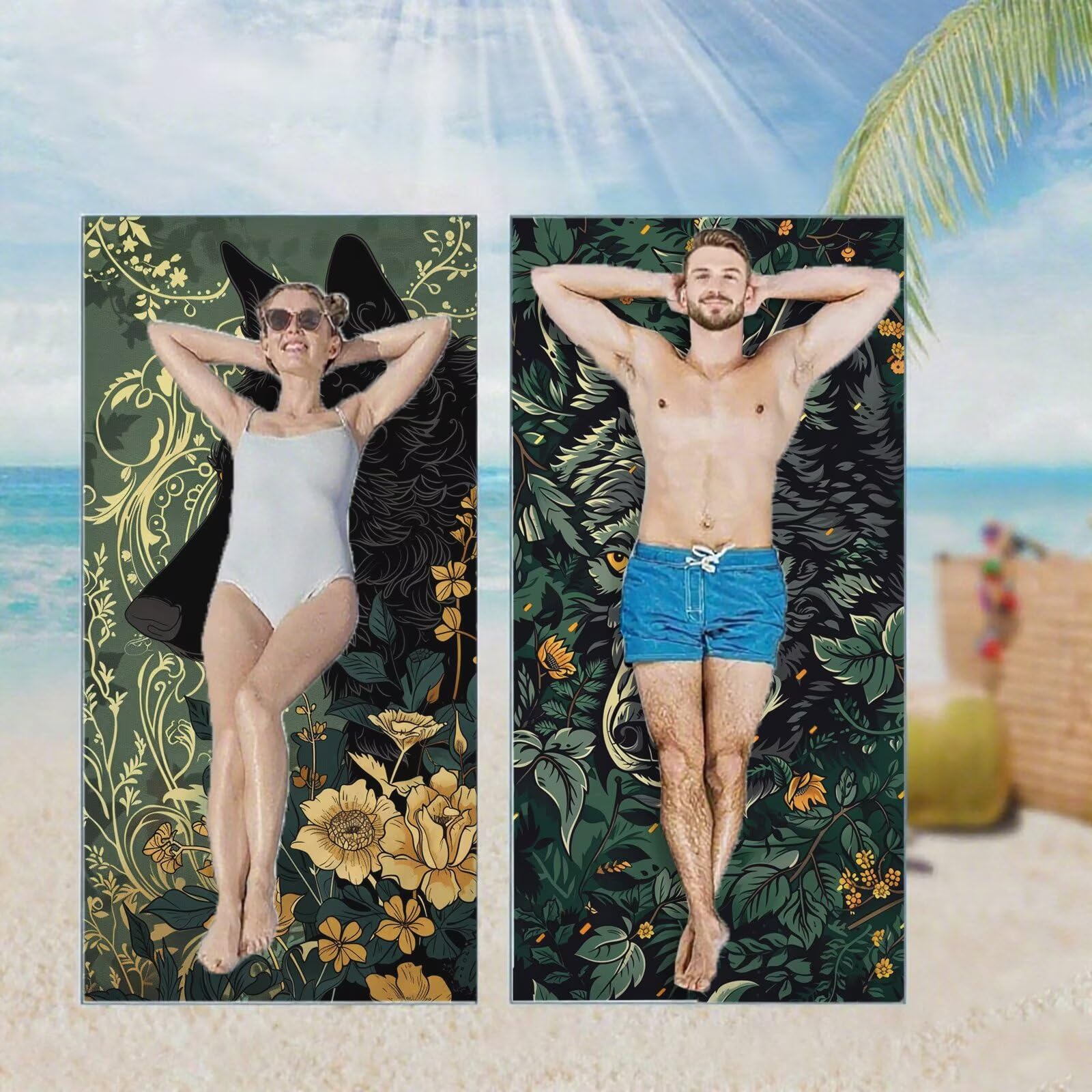 Ręcznik plażowy, ręczniki plażowe z mikrofibry, szybkoschnące lekkie ręczniki podróżne bez piasku, duży ręcznik kąpielowy dla dorosłych 100 x 220 cm, do pływania na basen, jogę, siłownię, kemping
