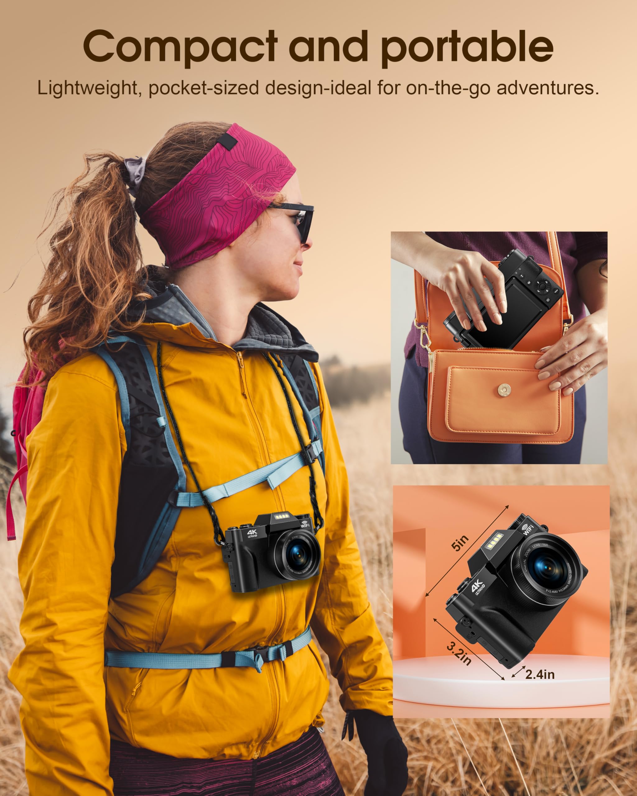 4K 75MP Digitalkamera mit WLAN & 180° Flip 3.0" Bildschirm, Autofokus Vlogging Fotoapparat mit 2X 1500mAh Batterien, Mikro-SD-Karte, Kompaktkamera für Erwachsene, Senioren & Anfänger