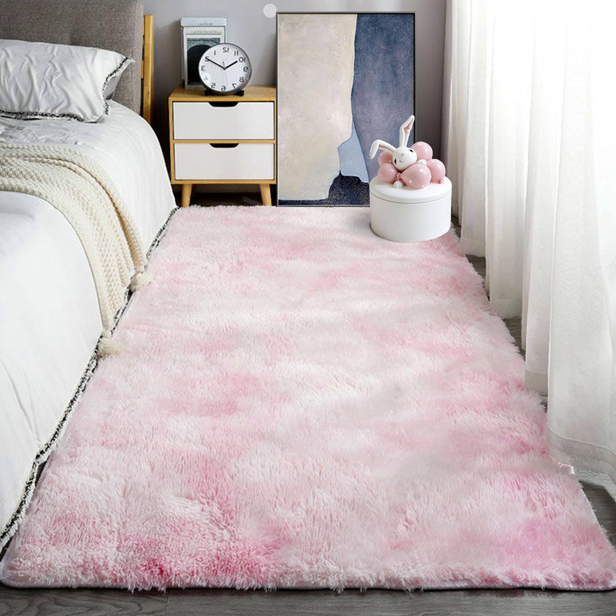 Tapis de salon shaggy moelleux rose pour une chambre de fille chaleureuse et cocooning