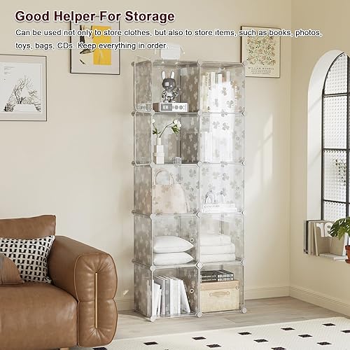Miniatura 6 de C&AHOME Organizador de almacenamiento en cubos con puertas, estantes de 10 cubos, estantería modular de plástico para bricolaje, estantería de