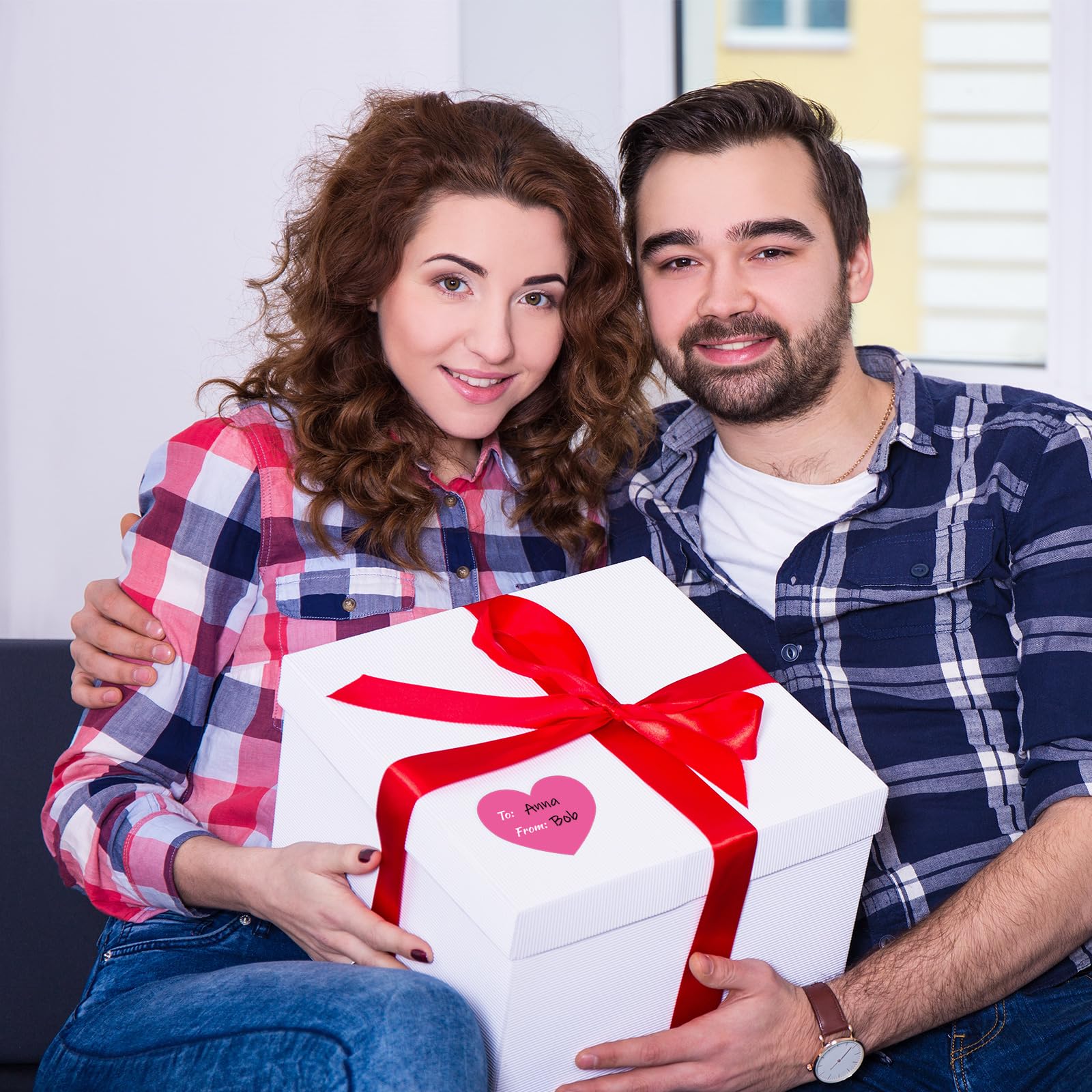 Whaline 315 Stück Valentinstag Herz Geschenkanhänger Aufkleber 6,3 cm rosa rot Papier Geschenkaufkleber zu und von Selbstklebendes Blanko-Etikett für Hochzeit, Geschenkverpackung, Karte, Umschlag