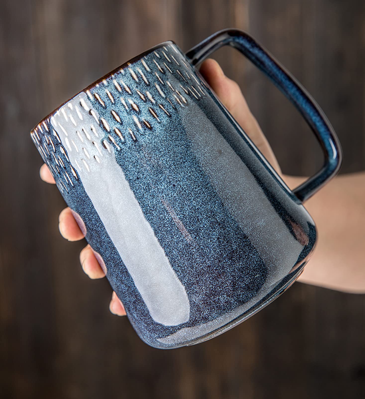Tazza da caffè in ceramica Cielo stellato blu con coperchio e cucchiaio Tazza da tè Tazza da caffè in ceramica fatta a mano Tazza regalo per ufficio e casa