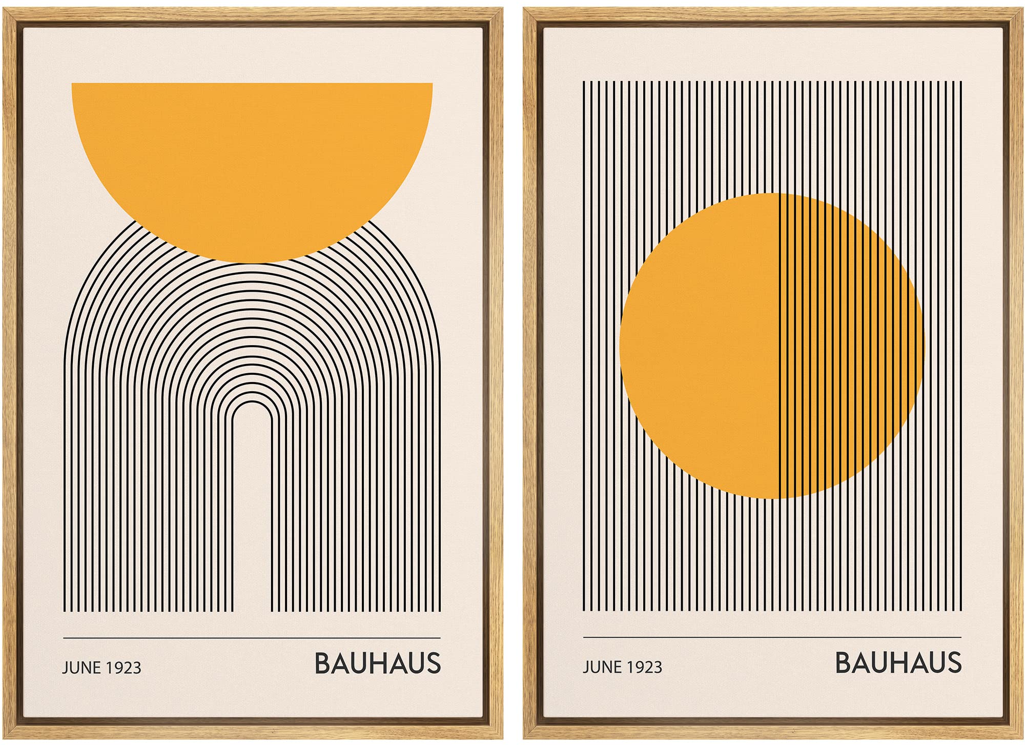 idea4wall framed canvas print wall art set bauhaus geometric solar sun wave collage abstract shapes illustrations modern art decorative multicolor for living room, bedroom, office - 24"x16"x2 natural