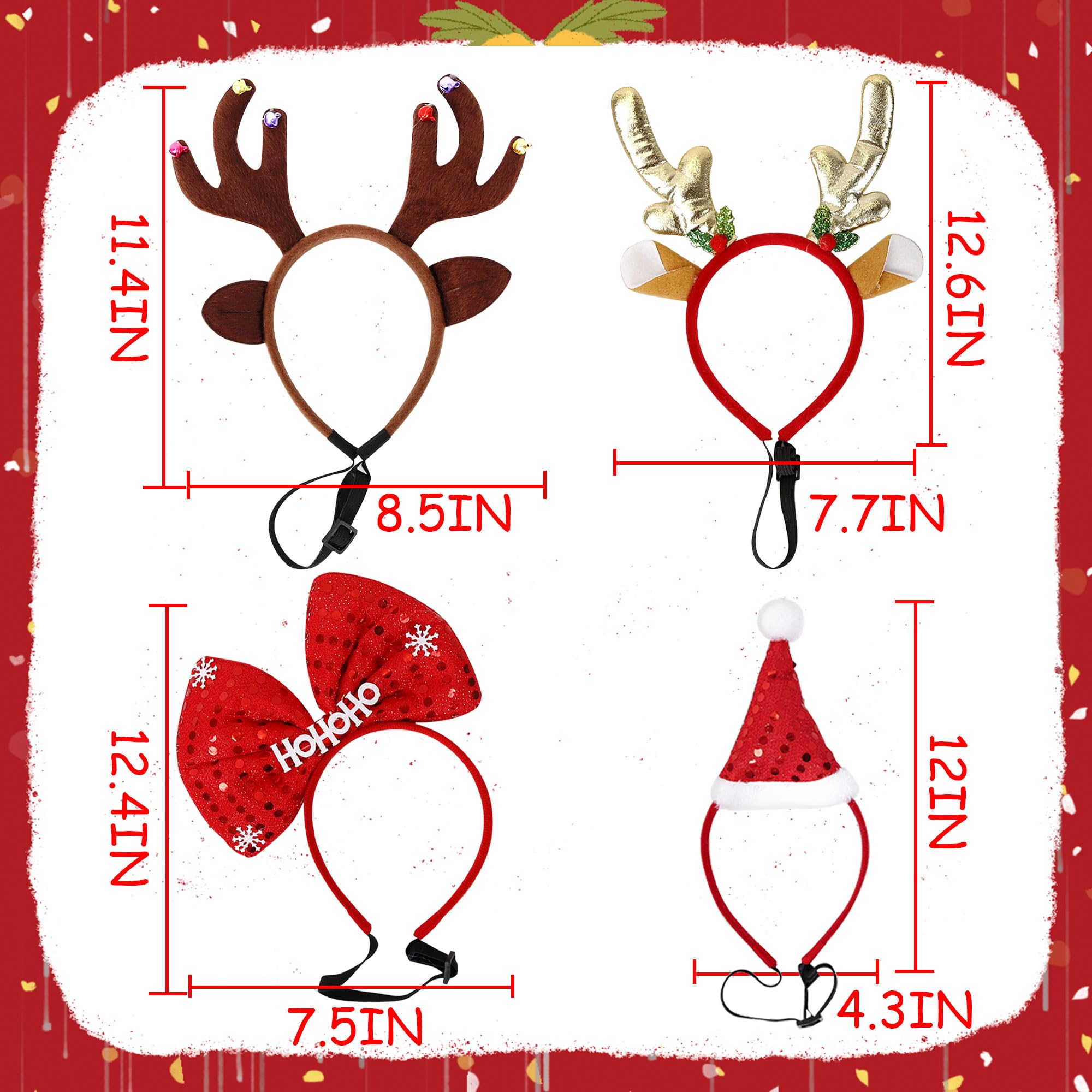 LaVenty 4 PCS Christmas Party Hat Xmas Party Headband for Dog Christmas Hat Reindeer Horn Headband Funny Xmas Party Photo Booth Props - Image 2