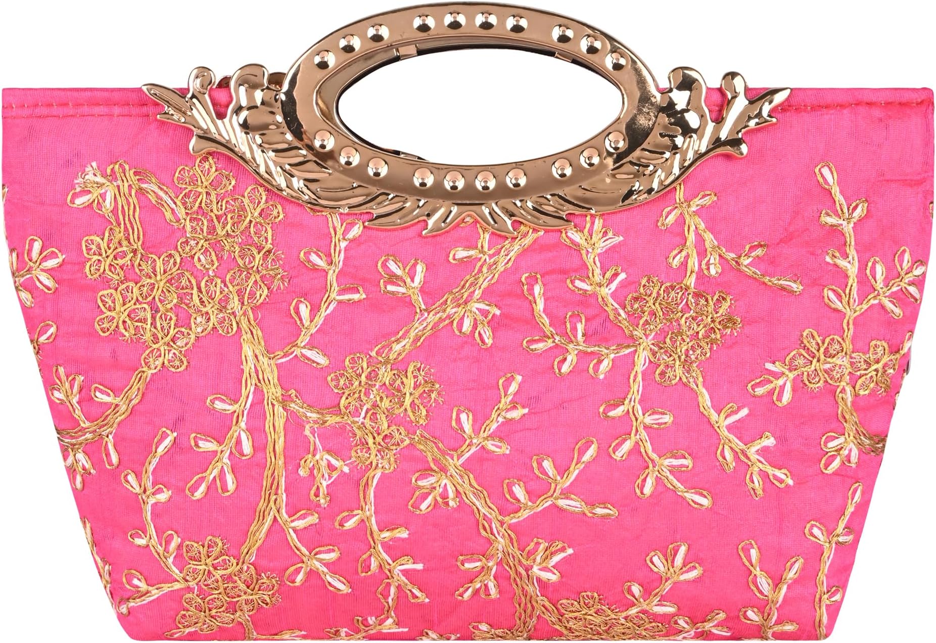 Kuber Industries Polyester Kada Hand Purse for Woman with Zip | Lightweight & Compact Ladies Purse for Travelling, Party, Wedding & Events | Embroidery Design - Light Pink