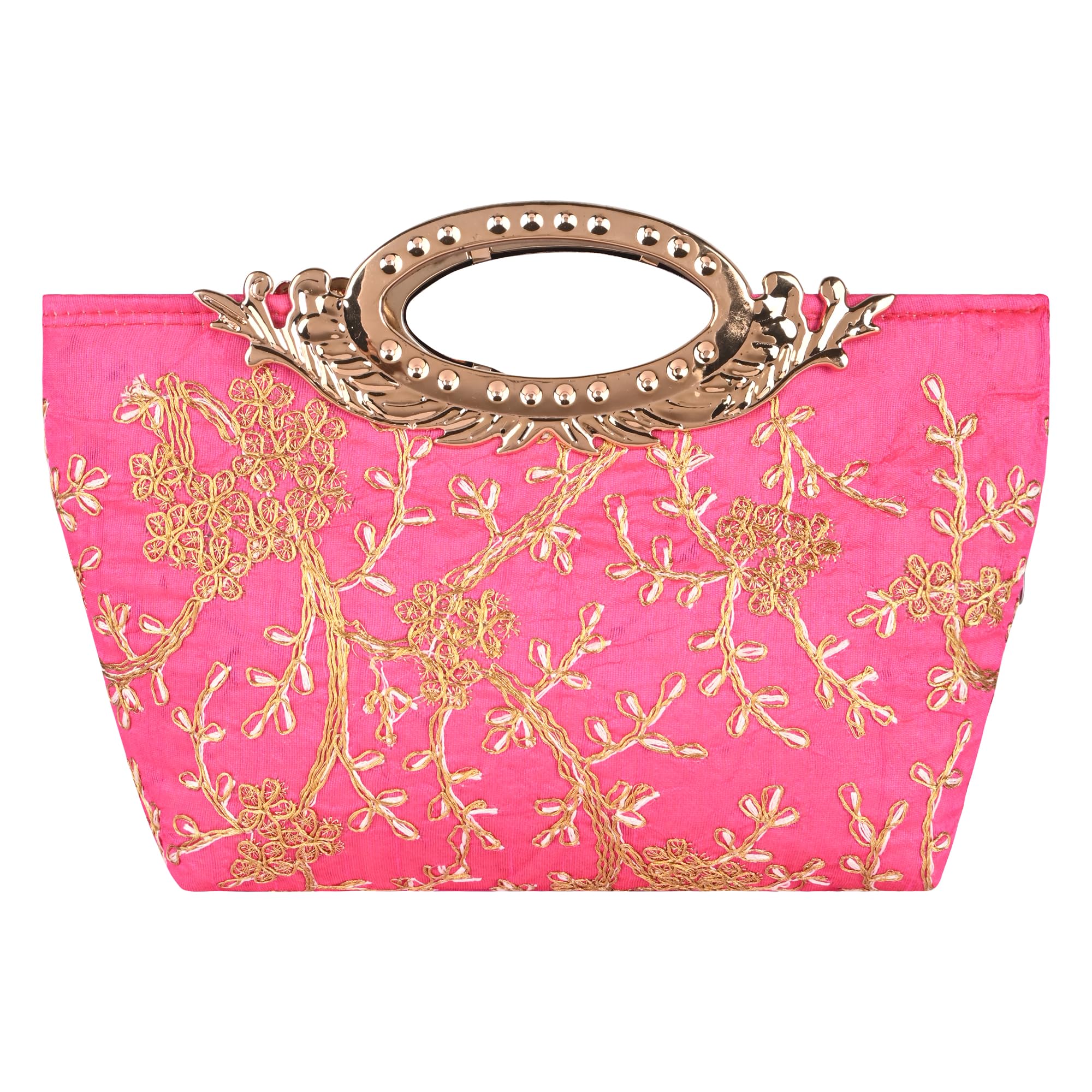 Kuber Industries Polyester Kada Hand Purse for Woman with Zip | Lightweight & Compact Ladies Purse for Travelling, Party, Wedding & Events | Embroidery Design - Light Pink