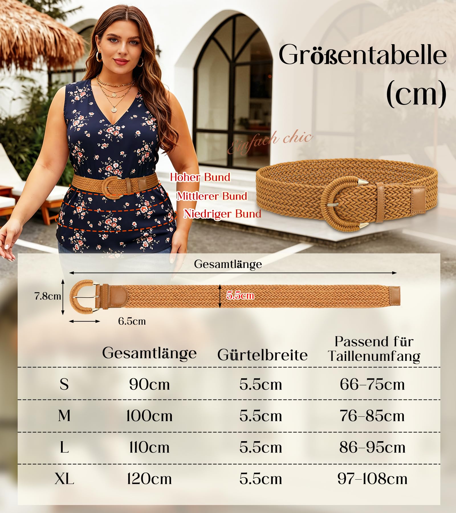 SUOSDEY Rattan-Flechtgürtel für Damen, breiter Taillengürtel für Kleider, gewebter Boho-Gürtel mit halbkreisförmiger Schnalle