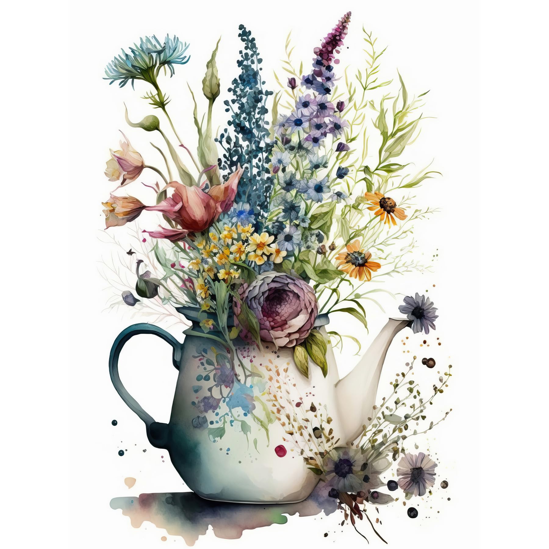 Artery8 Spring Wildflower Floral Bouquet in a Teapot Vase Large Wall Art Poster Print Thick Paper 18X24 Inch