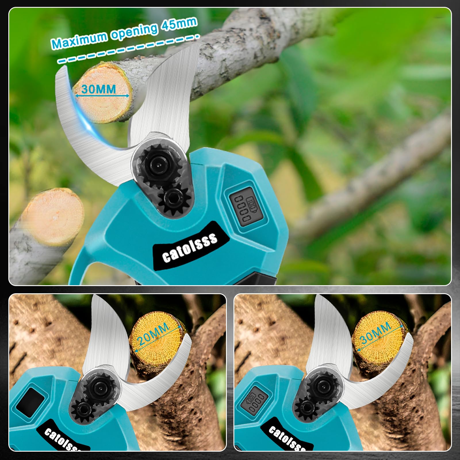 Coupe-branches sans fil compatible avec batterie Makita 18 V, sécateur sans balais avec 2 vitesses, affichage numérique, diamètre de coupe maximal de 45 mm, pierre à aiguiser et lames de rechange