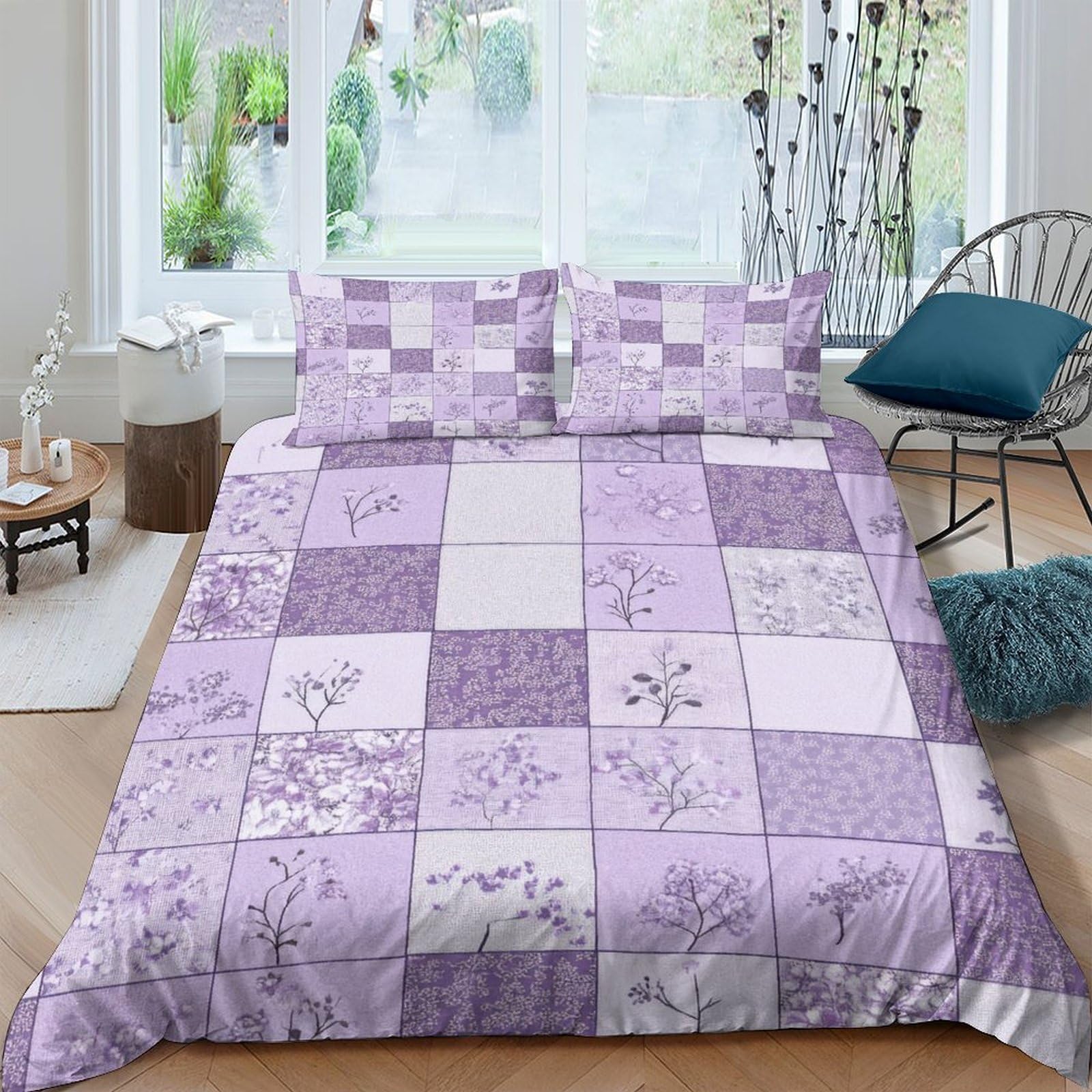 Ctjqhvkz Style-8 3D Printed Patchwork Lavender Fitted Sheet Microfiber Soft Floral Bed Cover Anti-Slip For Bedroom Guest Room Easy Care Single（135X200cm）