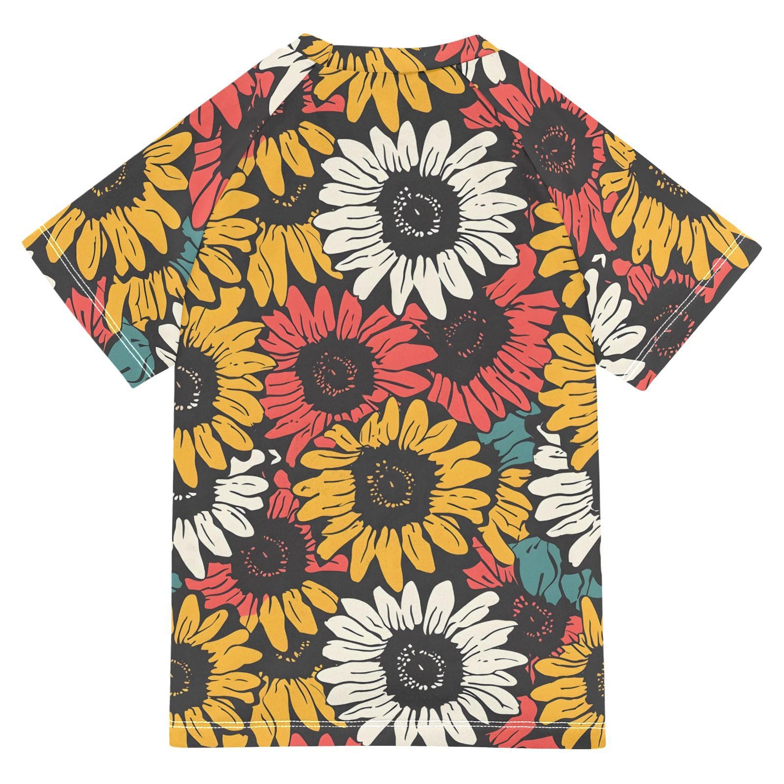 ALAZA Boys Swim Shirts Toddler Rash Guard Short Sleeve Rashguard Sunflower Abstract Retro UPF 50+ 11-12T