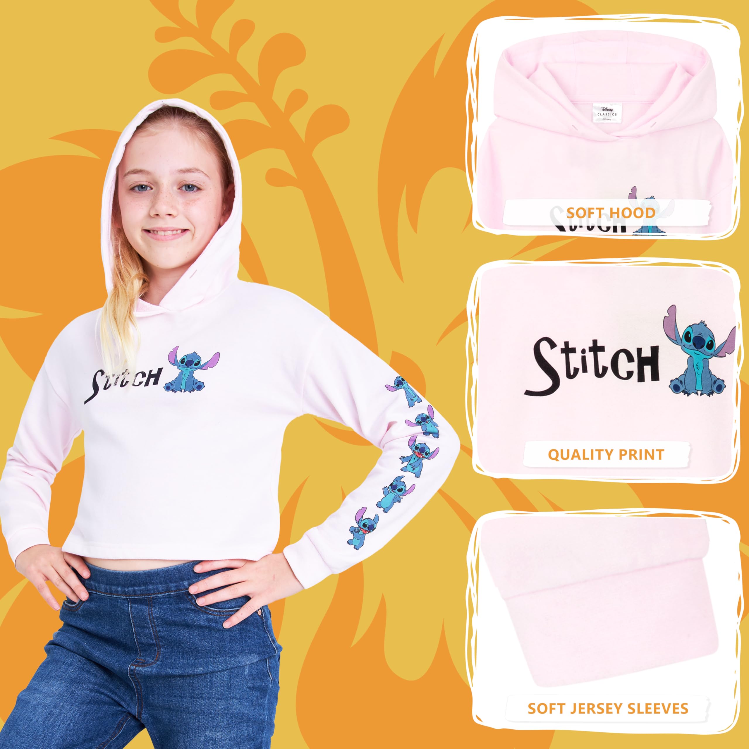 Disney Bluza z kapturem dla dziewczynek, przycięta bluza dla dzieci, prezenty ze ściegiem