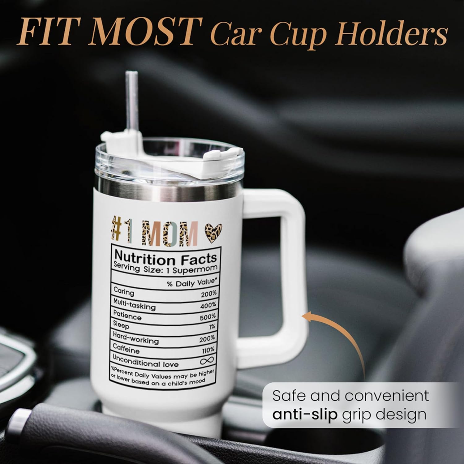 Mom Gifts for Women Mom Nutrition Facts Tumbler Stainless Steel 40oz with Handle Insulated Travel Cup Best Mom Ever Coffee Cup, Mother's Day Christmas Birthday Gifts from Son Daughter - Image 6