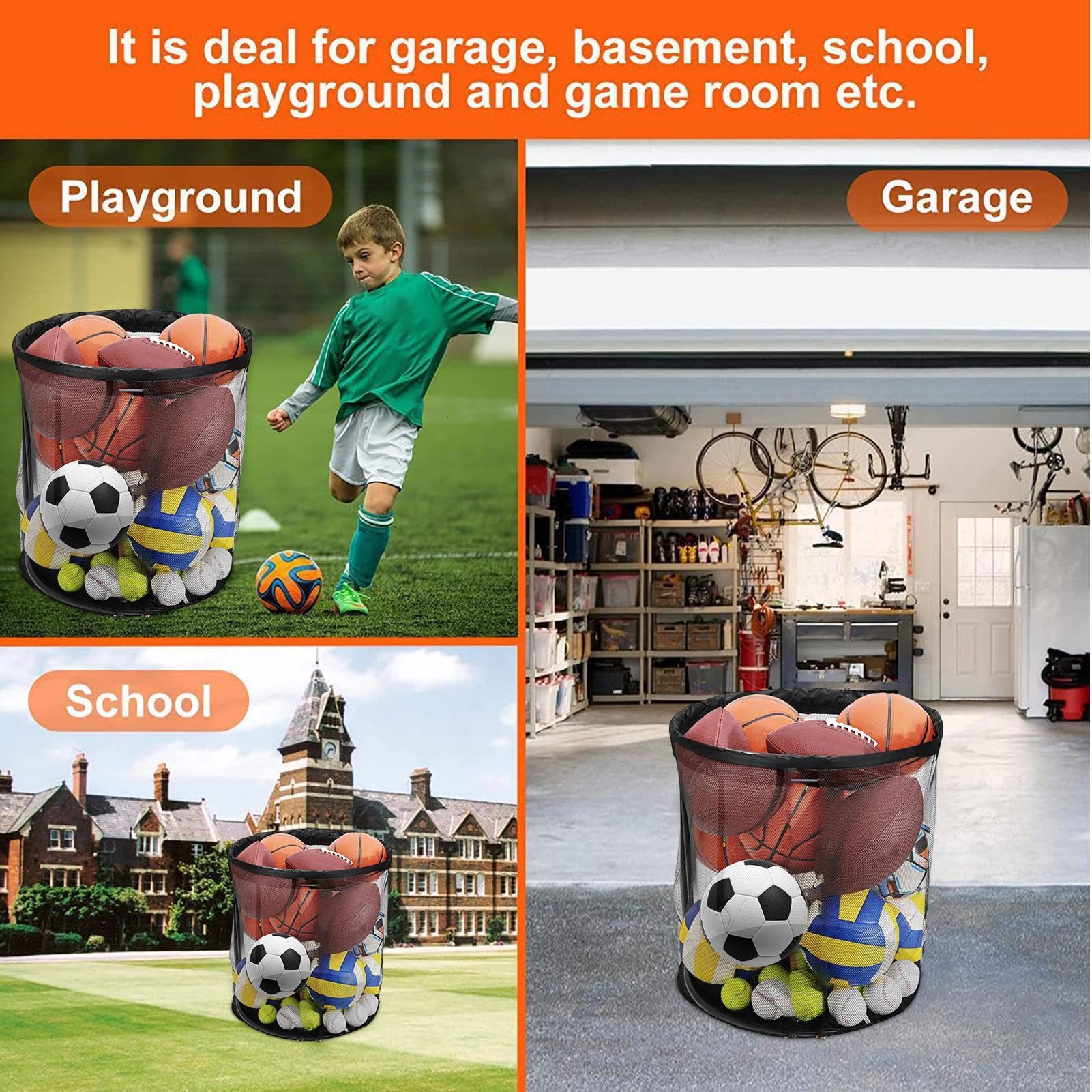 Contenitore per Palle Portapalle da Garage Grande Capacità Esterno Sport