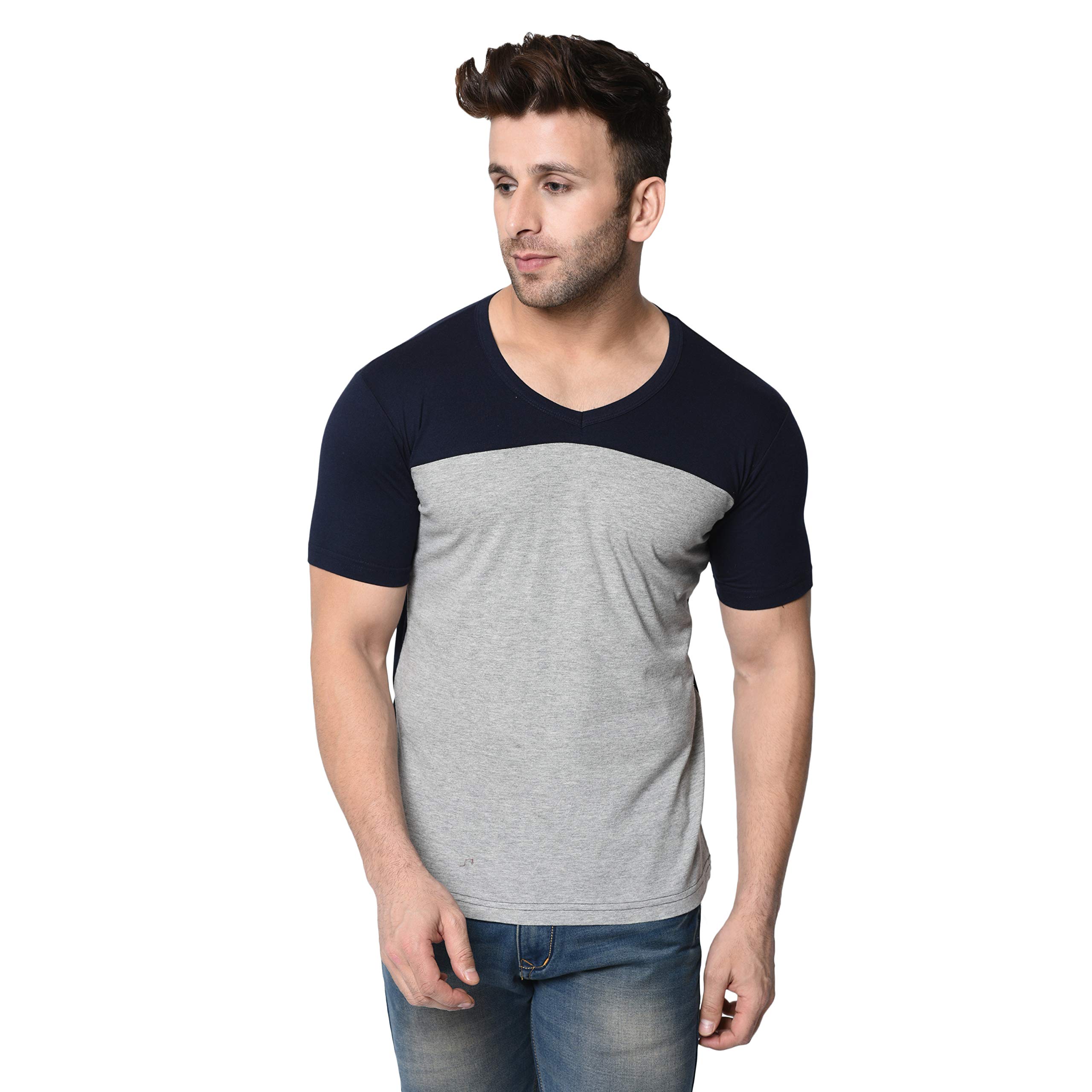 BI FASHION Men's V-Neck Half Sleeve Color Blocked t-Shirts