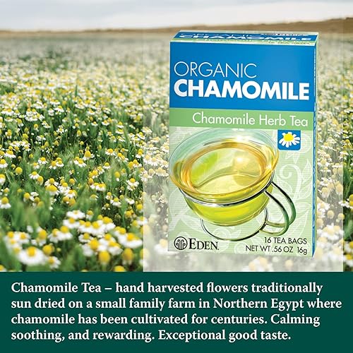 Miniatura 3 de Eden Té de manzanilla orgánico, cosechado a mano en Egipto, notas florales dulces, calmante, 16 bolsas/caja de té de manila sin blanquear (paquete