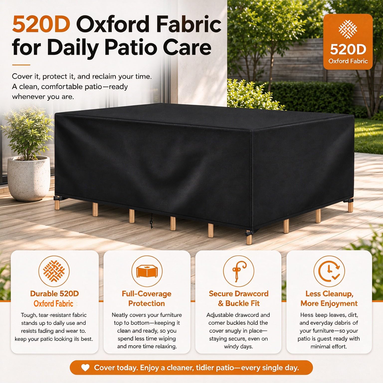 Funda Exterior Muebles Jardin 380x260x74cm/LaxAnxAL Funda para Sofá Exterior Impermeable, Antivento, Resistente Al Frio, Fundas Protectoras para Mesa de Patio Terraza Sofá, Negro