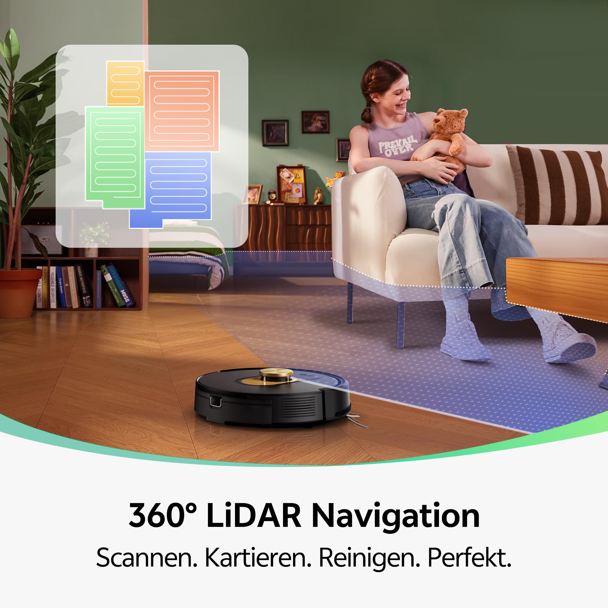 Vexilar Saugroboter mit Wischfunktion, 8000Pa & 180 Min Laufzeit Staubsauger Roboter mit LiDAR Lasernavigation & No-Go-Zonen, App/Alexa/iWatch Steuerung, Ideal für Tierhaare Teppiche (Schwarz)