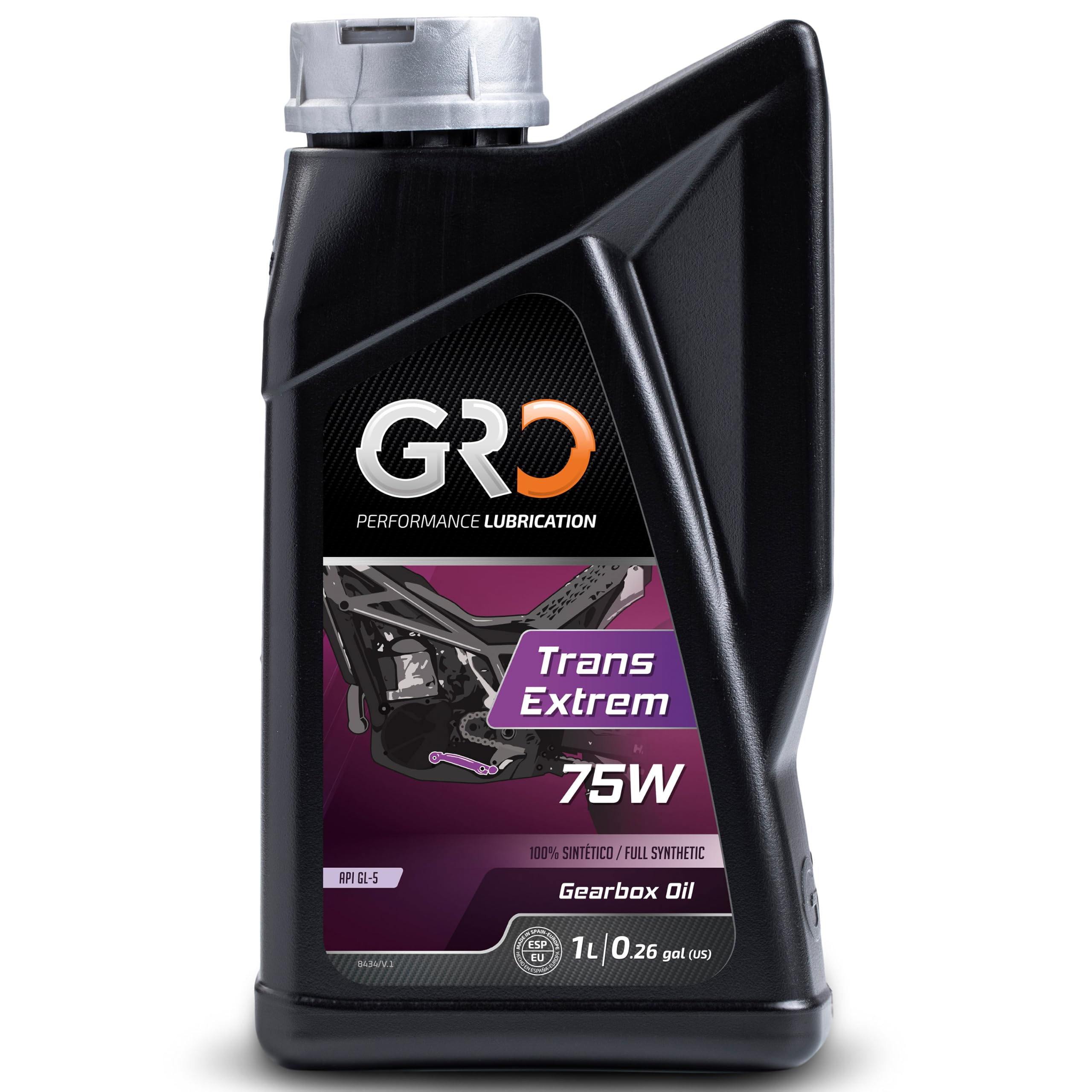 GRO Trans Extrem 75W - 1L - Lubricante 100% Sintético para Transmisiones de Motos de Trial, Enduro y Cross - Valvulina API GL-5 - Aceite Caja de Cambios Manual - Aceite para Engranajes Moto