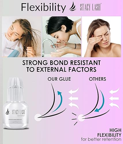 Miniatura 8 de Pegamento de extensión de pestañas extra fuerte y sensibleStacy de 0.3 fl ozadhesivo negroextensiones de pestañas semipermanentes individuales