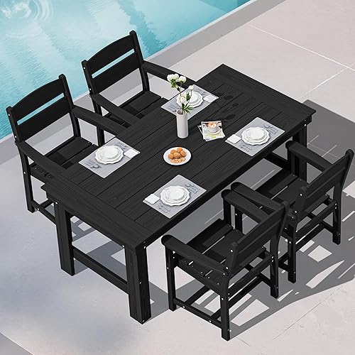 Vista 20 de SERWALL Juego de comedor al aire libre para 4, mesa cuadrada de polietileno de alta densidad y sillas para todo tipo de clima, juego de comedor