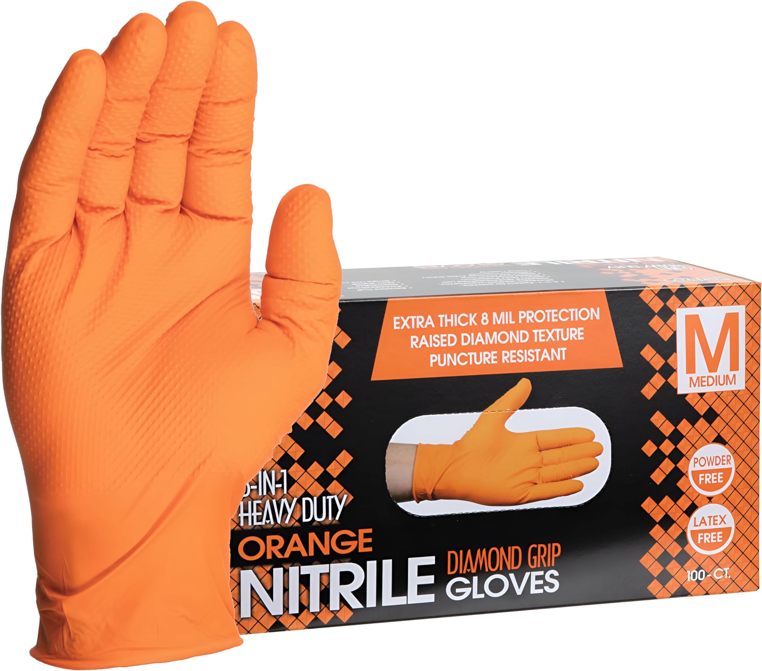 Gloveworks GWON46100 Orange Large Heavy Duty Nitrile Gloves