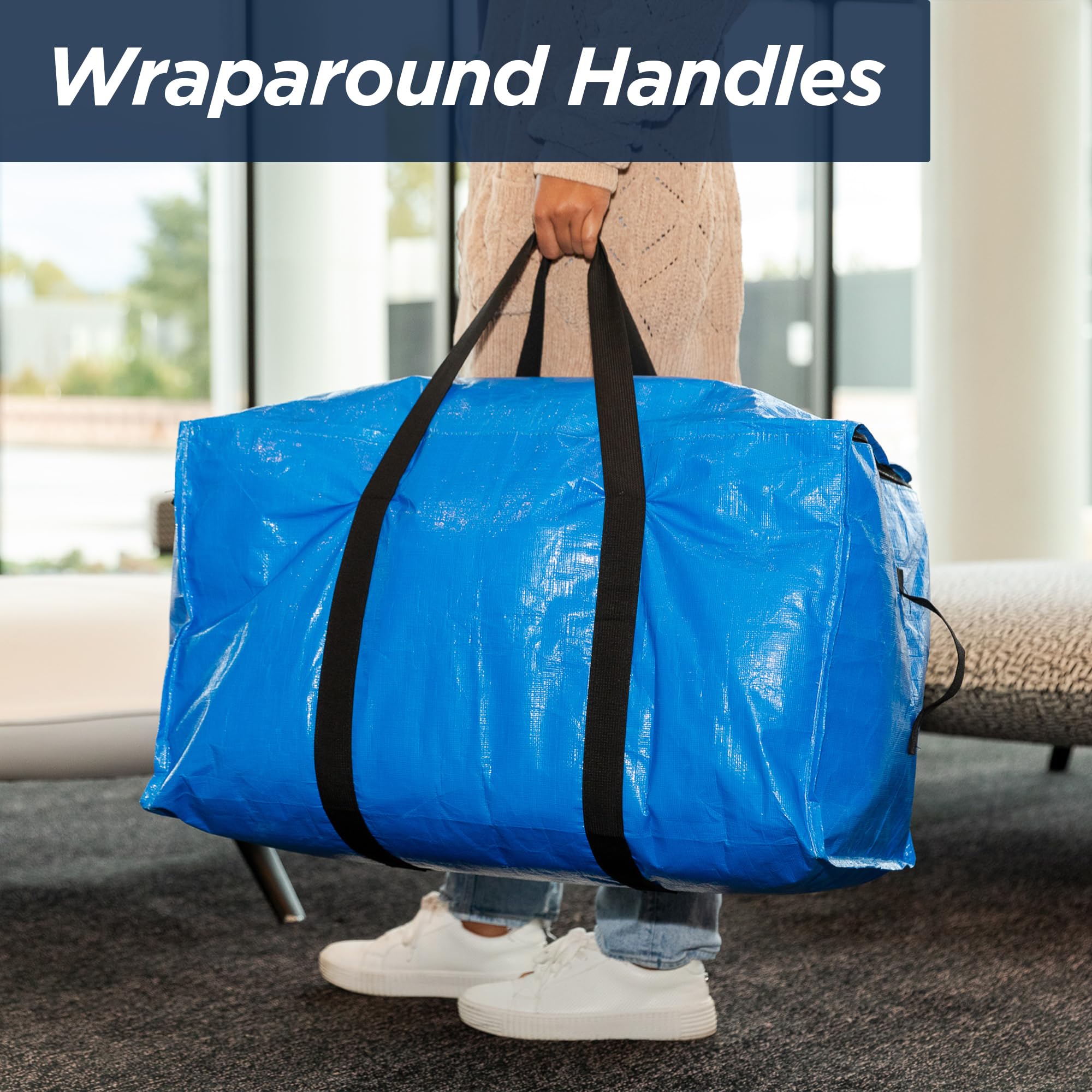 PackRite Blue Moving Bags Heavy Duty Extra Large Storage Bags with Zipper and Handles, Moving Supplies Moving Storage Bags, 23 Gallon Capacity, 4 Pack