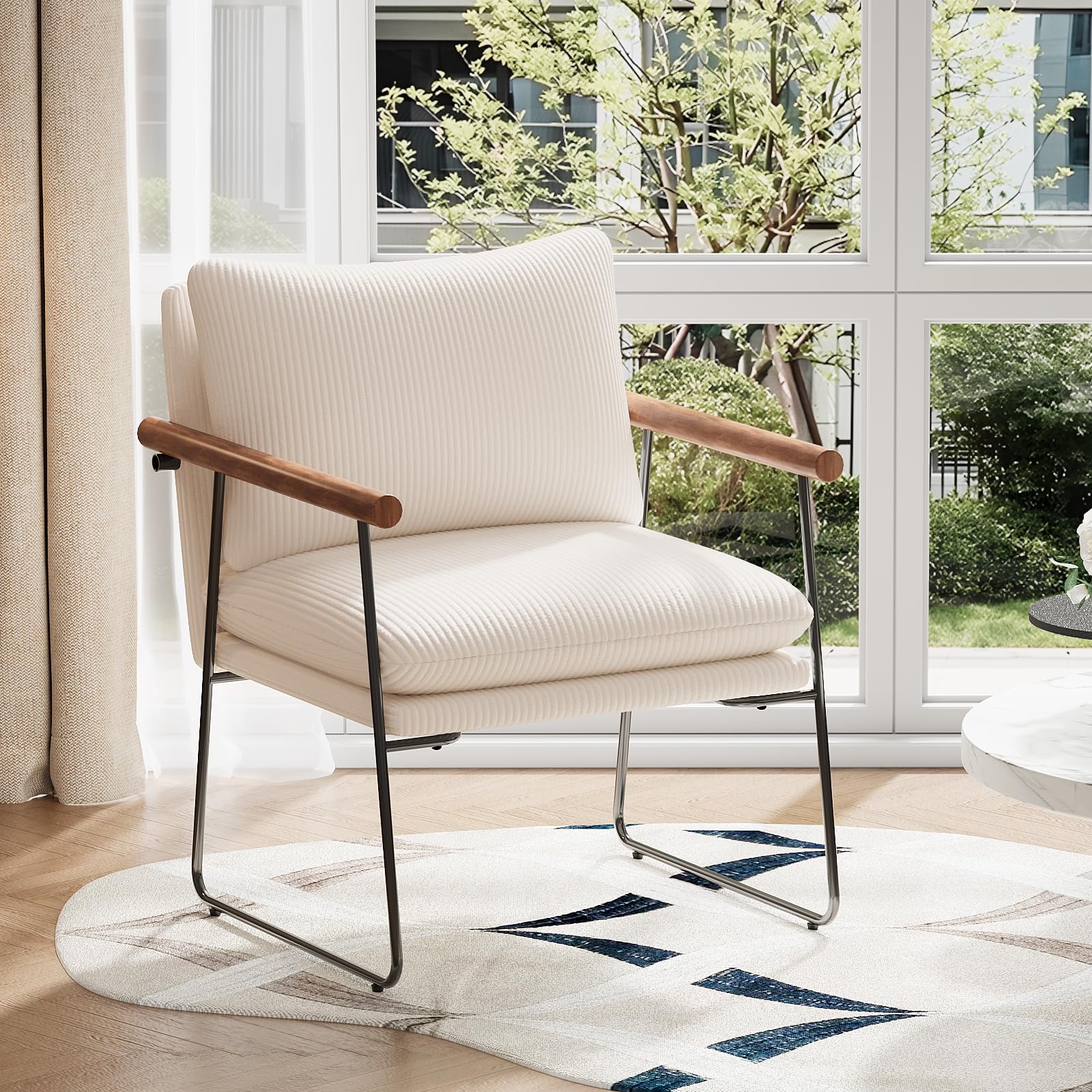 Extragroß Ohrensessel Sessel Wohnzimmer 65x62x83cm，Sessel•Loungesessel•Relaxsessel mit Metallrahmen und Polsterung, Polstersessel Bouclé für Wohnzimmer Schlafzimmer, Cord, Beige
