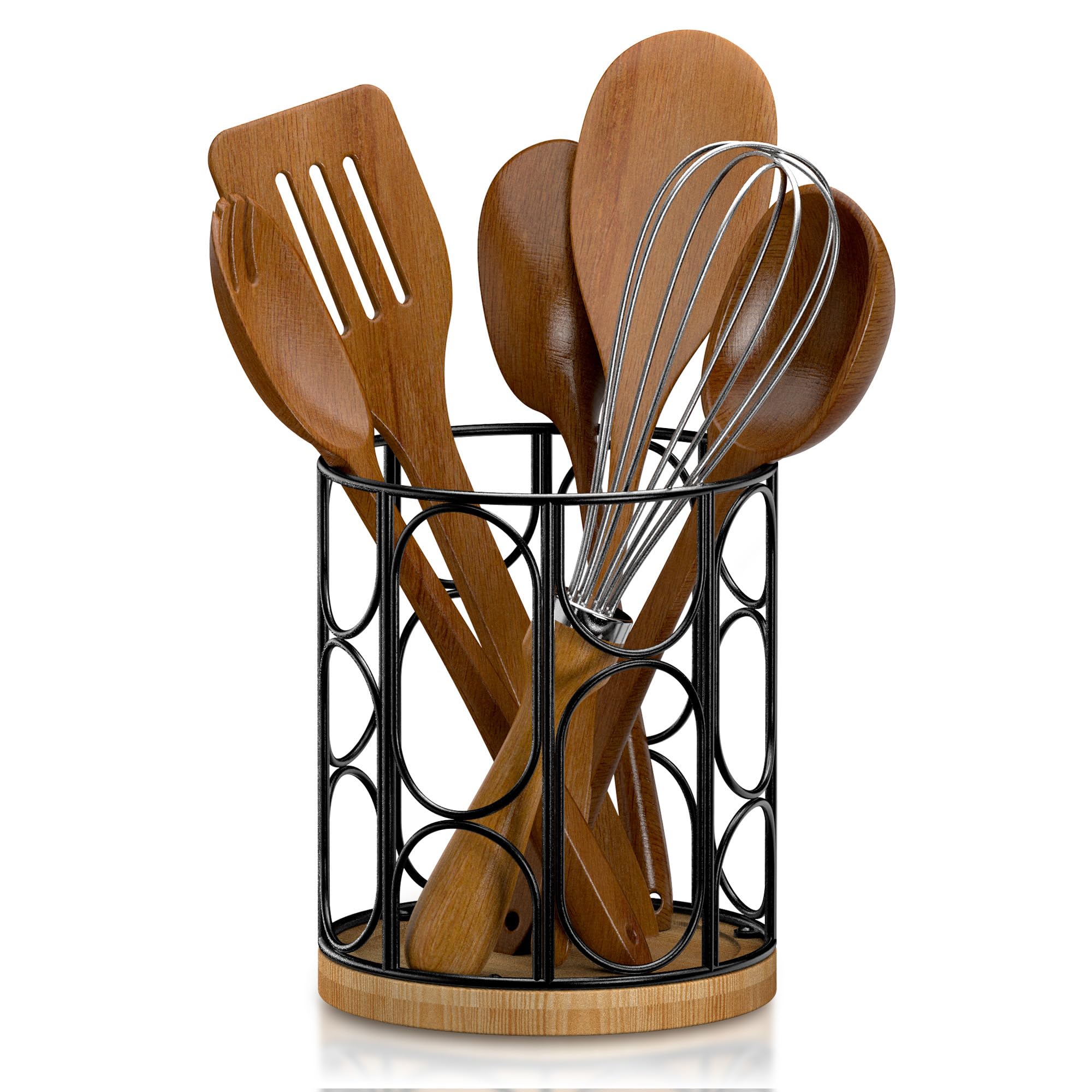 ADDFIT HOUSE Utensil holder for Kitchen Counter - 7" Large Cooking Utensils Organizer, Matte Iron Spatula Holders for Kitchen Cooking Organizer with Countertop, Farmhouse, Modern Kitchen Decor