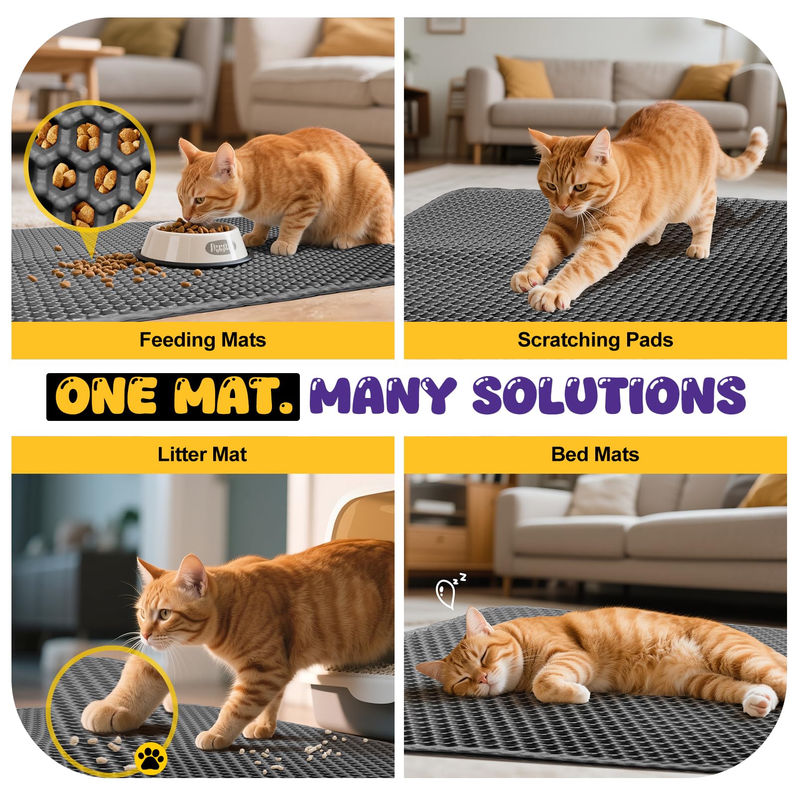 Double-Layer Cat Litter Trapper Mat - Heavy Duty Anti-Tracking Litter Box Mat with Deep Grooves & Waterproof Bottom - Stops Mess, Easy Clean (Gray,L) - image 4