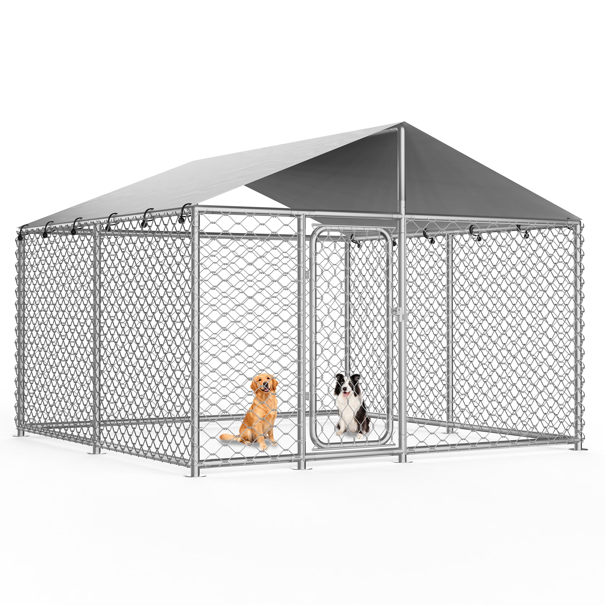 7.8x7.8 FT Heavy Duty Outdoor Dog Kennel with Waterproof Roof,Heavy Duty Metal Exercise Pen, Waterproof UV-Resistant Cover & Secure Locking for Large Dogs(93x93x63 Inches)