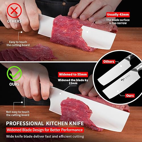 Miniatura 4 de Nakiri - Cuchillo de chef para verduras de 7 pulgadas, cuchillo Usuba afilado, cuchillo multiusos con precisión y belleza, para el hogar y la cocina