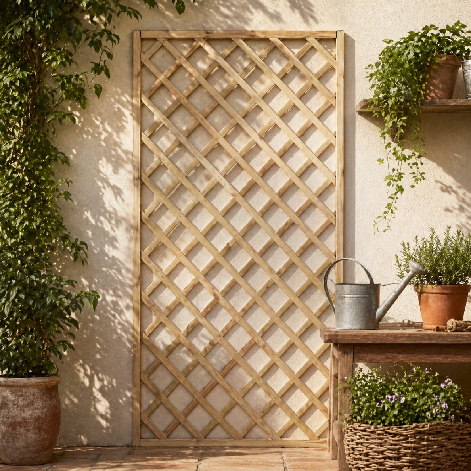 Traliccio In Legno Di Pino Impregnato Pannello Divisorio Griglia Per Giardino Balcone E Terrazza Supporto Decorazione Per Piante Rampicanti Privacy Outdoor 90 x 180 Cm Legno Naturale